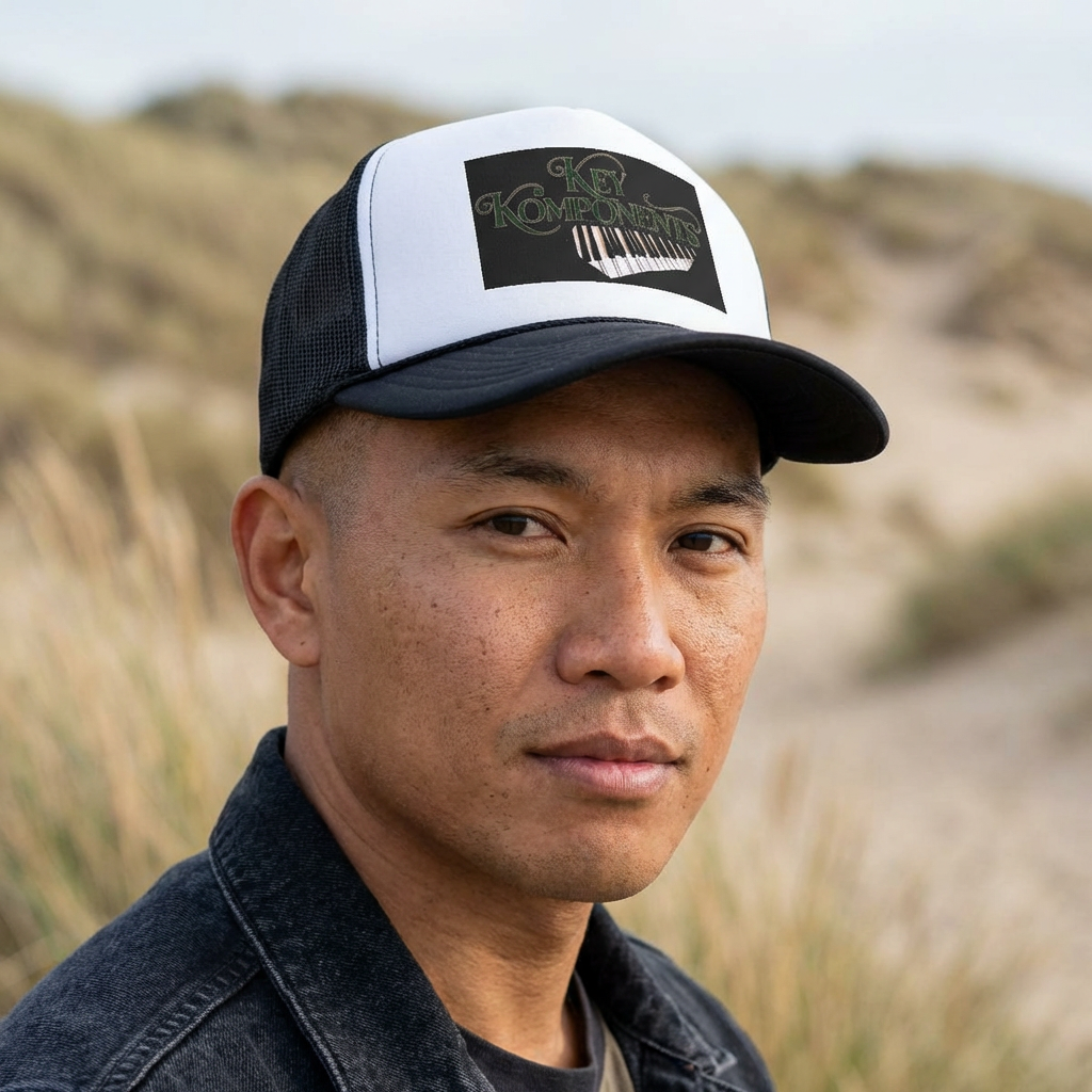 Trucker Cap — 'Key Komponents' Piano Logo Mesh Hat product thumbnail image