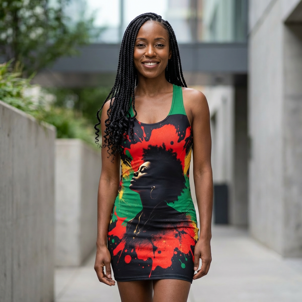 Rasta Vibe Splash Racerback Dress — Afro Silhouette Graphic product thumbnail image
