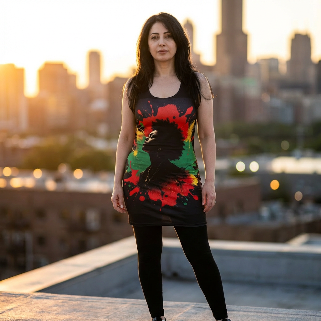 Afro Vibe Racerback Dress – Red Green Gold AOP Women's Dress product thumbnail image