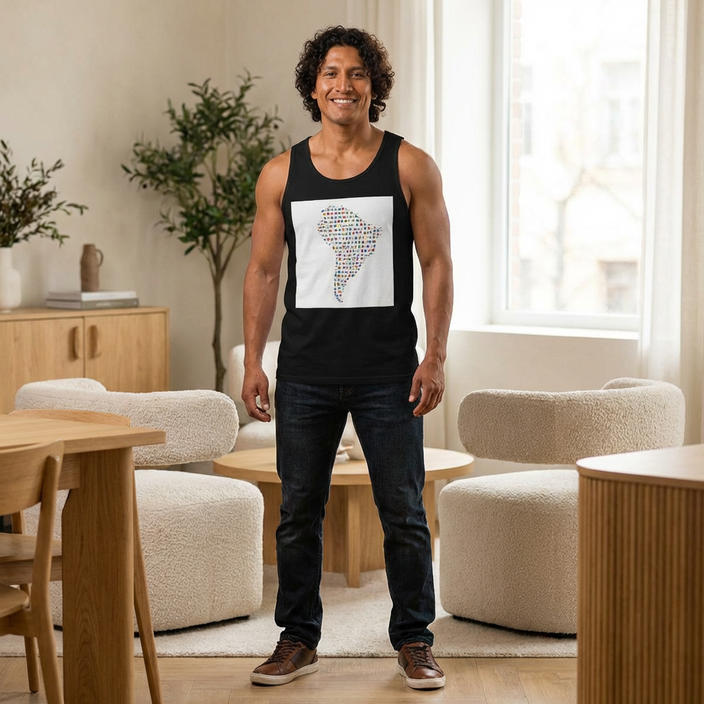 South America Emoji Map Tank Top — Colorful Continent Graphic Jersey Tank