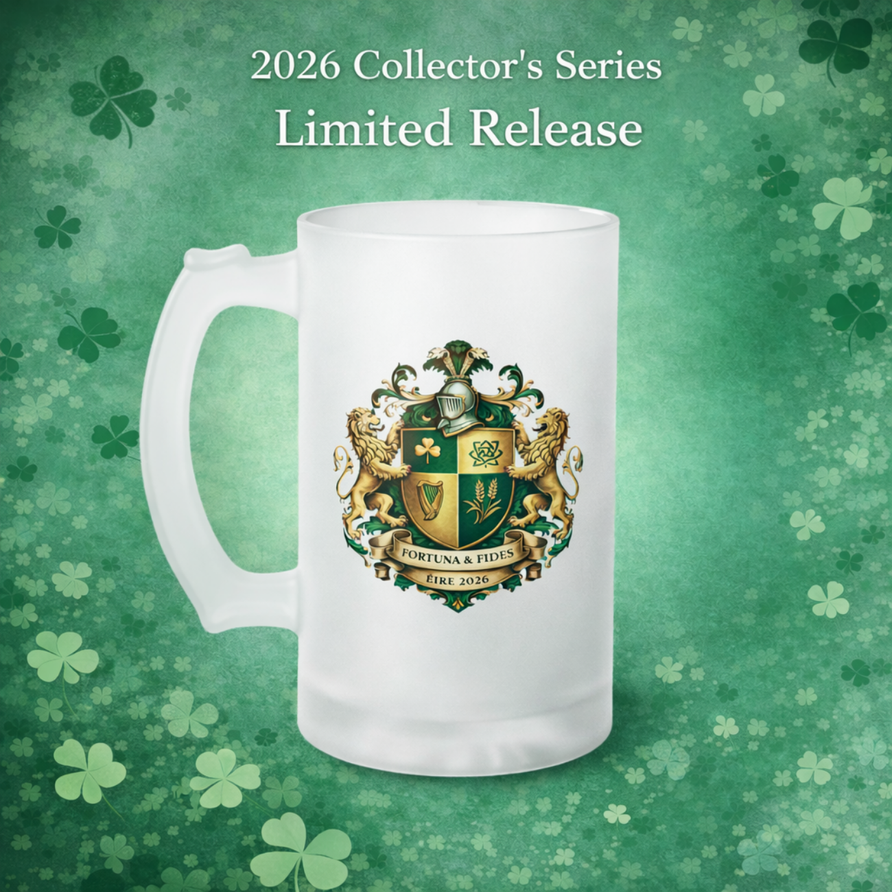 Frosted Glass Beer Mug — Vintage Heraldic Lion Crest Pint - 2026 Limited Edition product thumbnail image