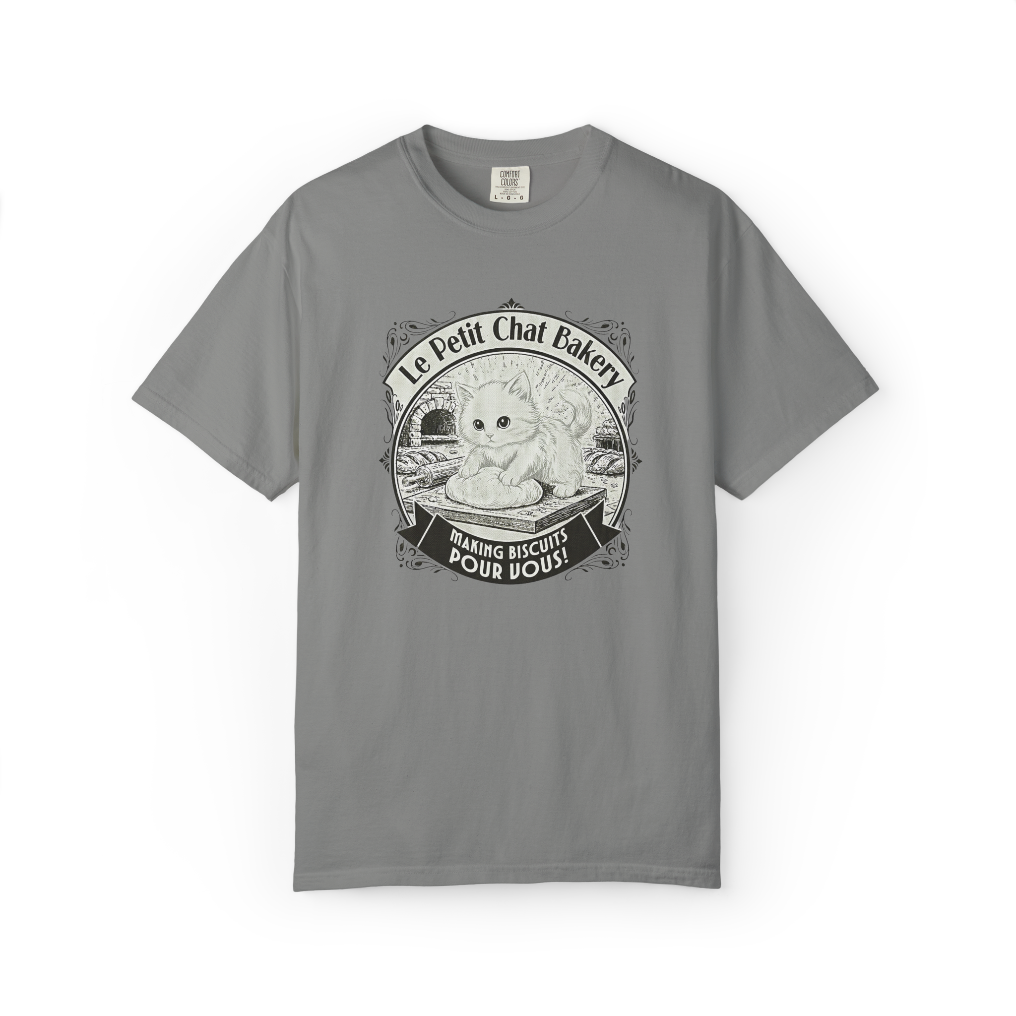 Le Petit Chat Bakery T‑Shirt — Cute Cat Baking Graphic Tee product thumbnail image