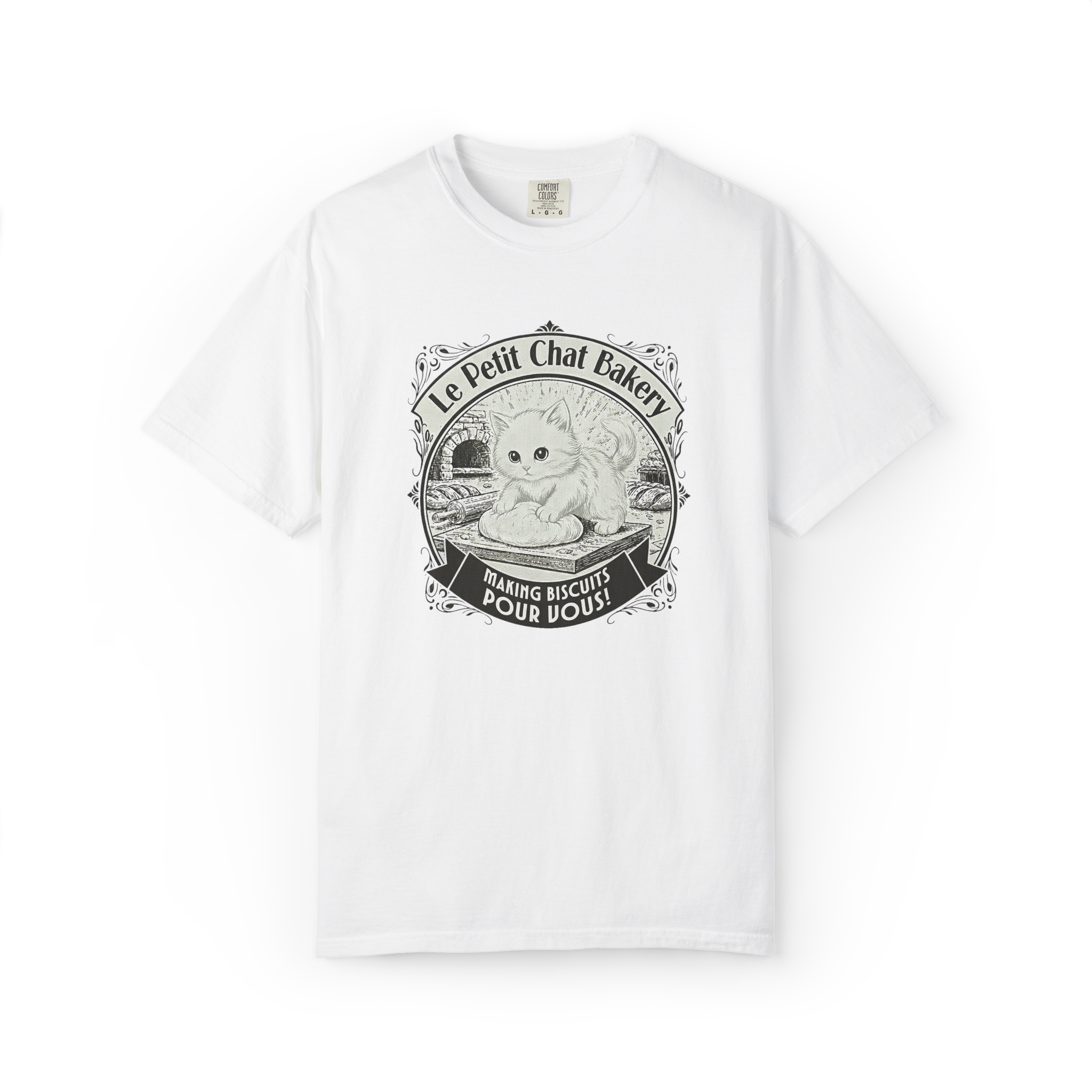 Le Petit Chat Bakery T‑Shirt — Cute Cat Baking Graphic Tee product thumbnail image