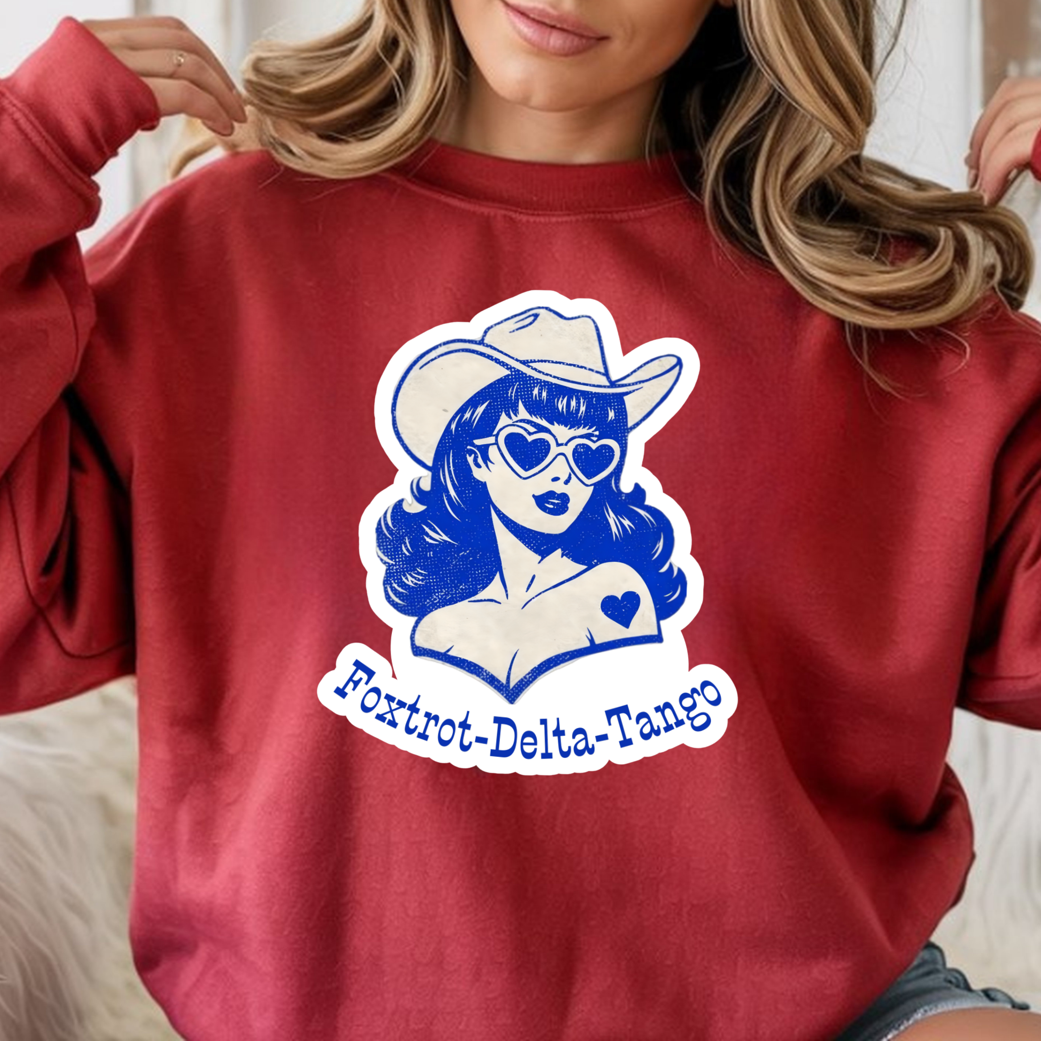 'Foxtrot-Delta-Tango' Retro Cowgirl Graphic Crewneck product thumbnail image
