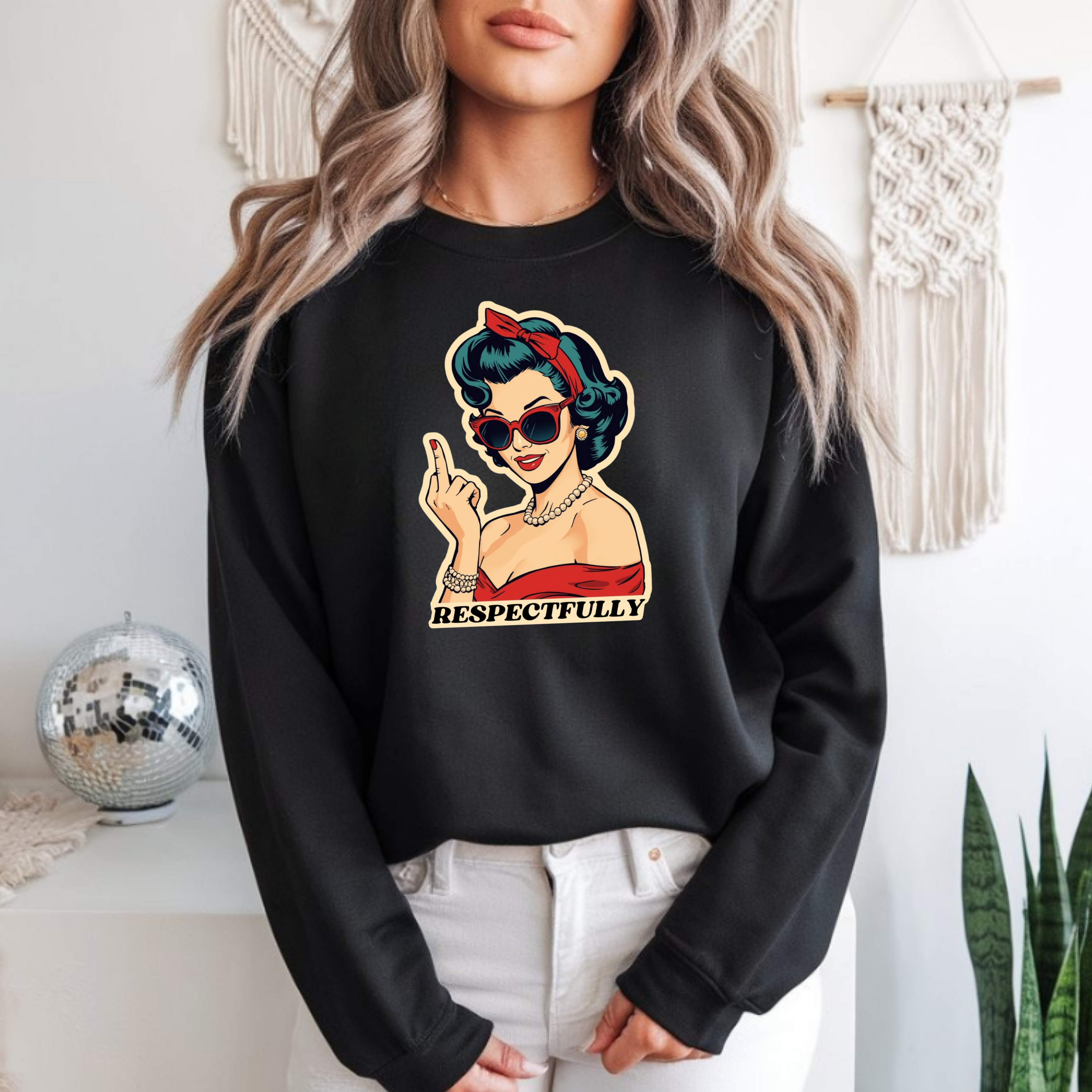  Retro Pin-Up “Respectfully” Crewneck product thumbnail image