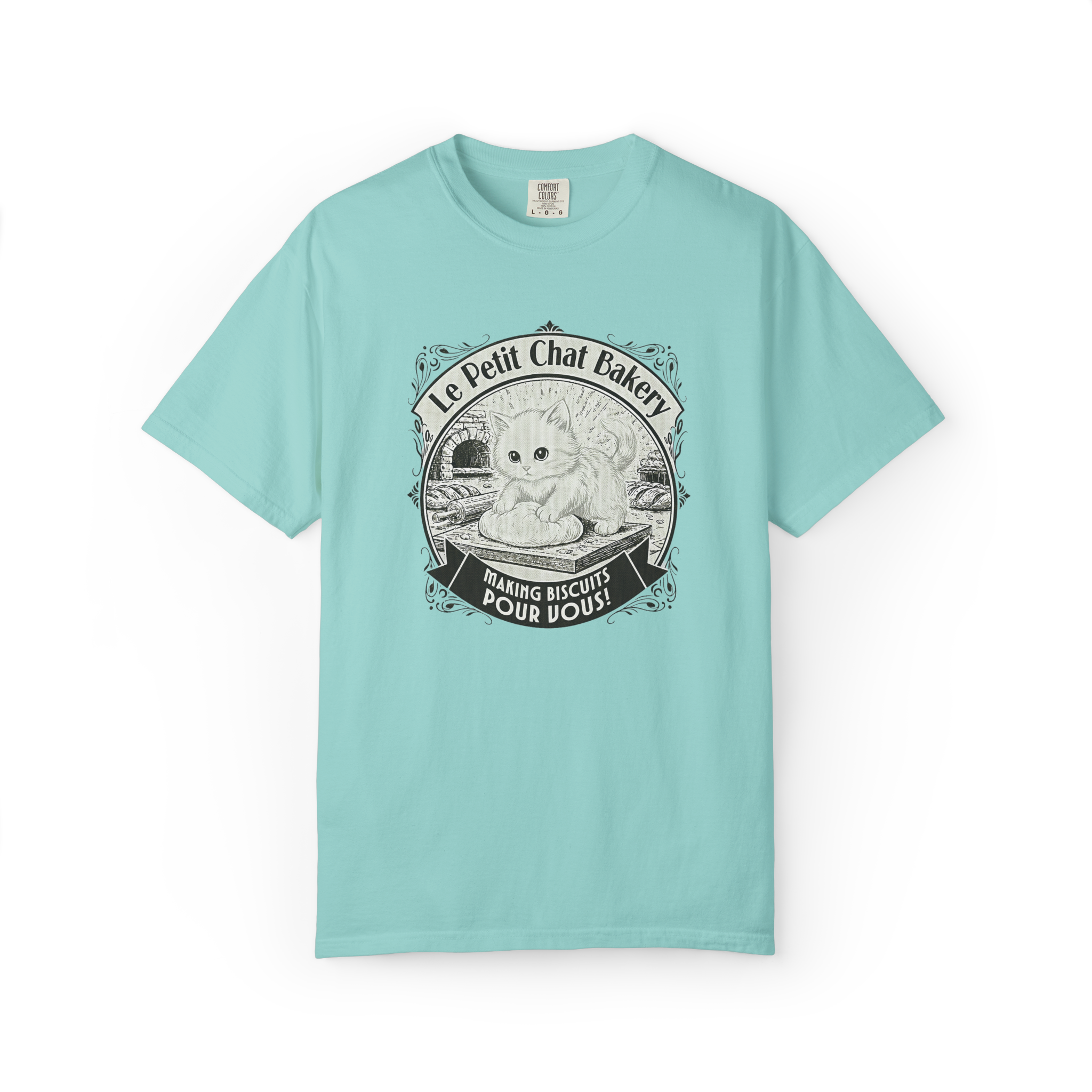 Le Petit Chat Bakery T‑Shirt — Cute Cat Baking Graphic Tee product thumbnail image