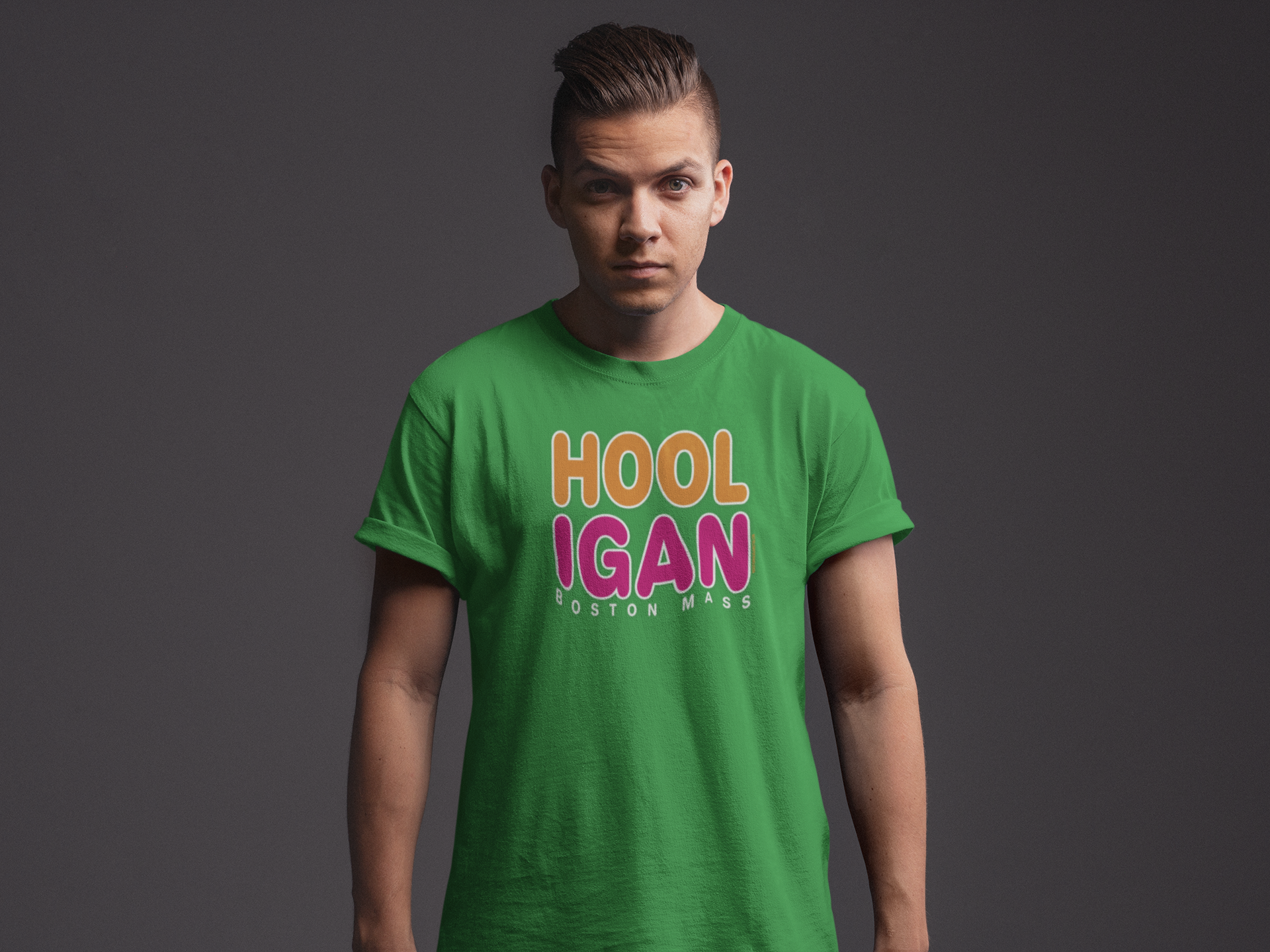 Hooligan Boston Mass Retro Irish Green Colorblock Tee - FREE SHIPPING product thumbnail image Hooligan Boston Mass Retro Irish Green Colorblock Tee - FREE SHIPPING product thumbnail image