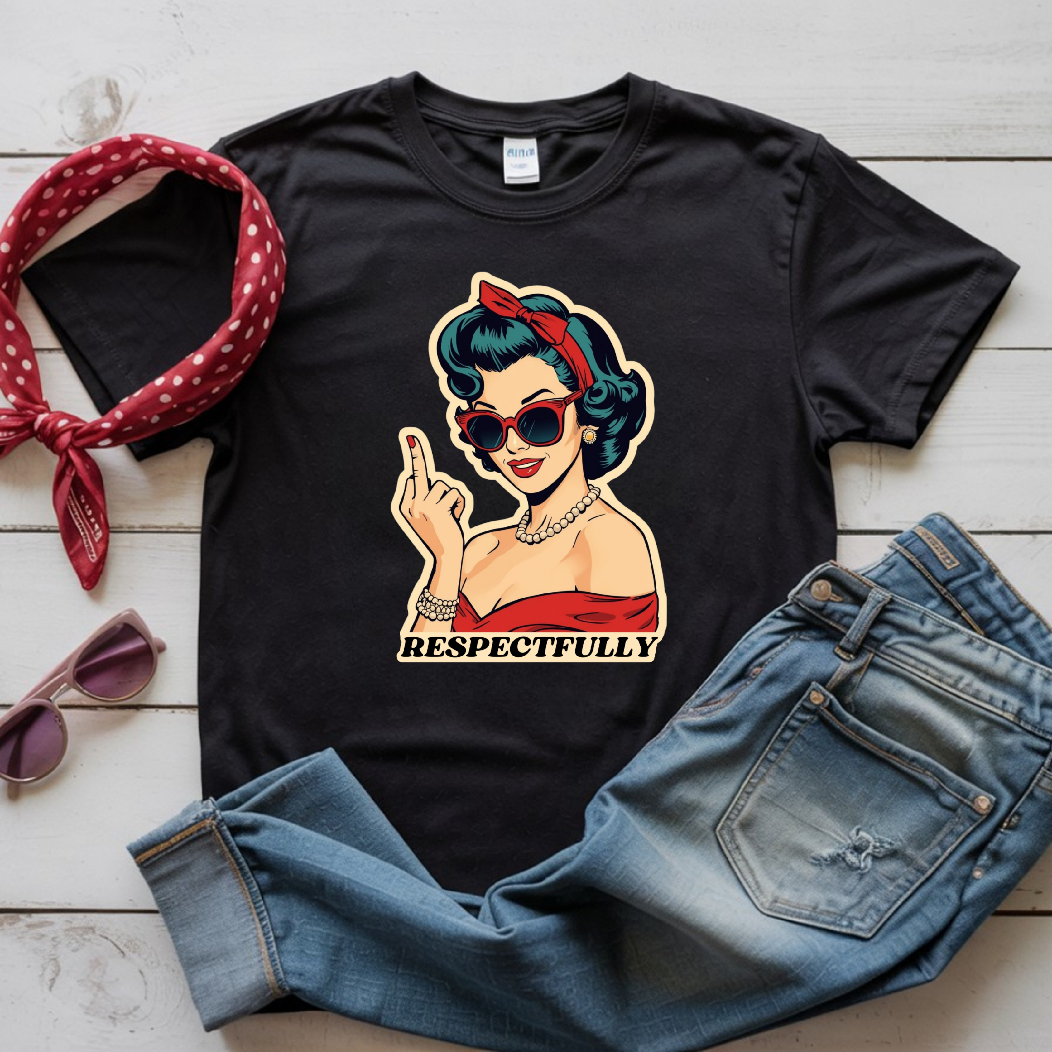 Respectfully Retro Shirt - Vintage Pinup Woman Graphic T-Shirt product thumbnail image