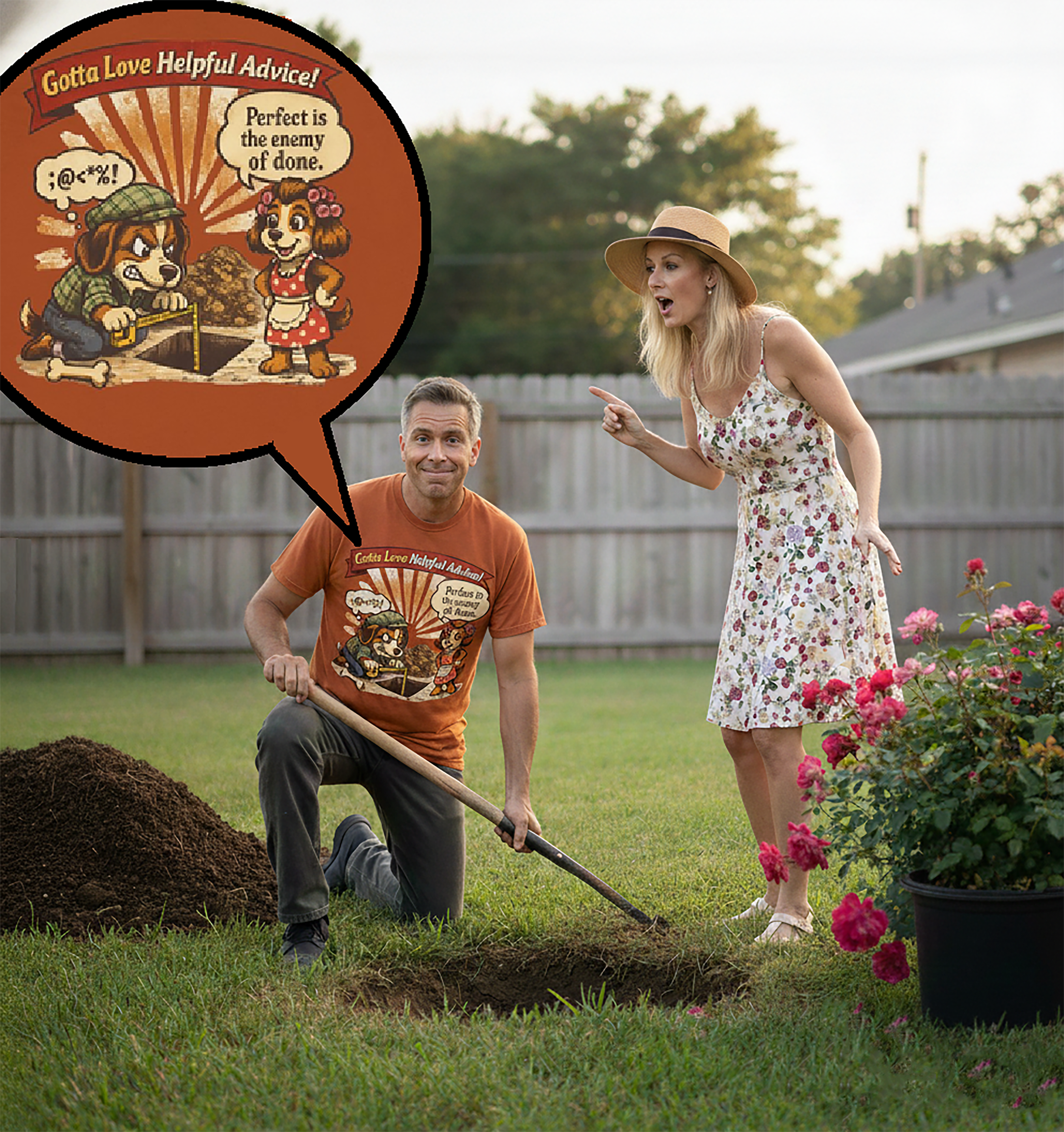 Vintage Cartoon Tee — “Gotta Love Helpful Advice! Perfect is the enemy of done.” product thumbnail image Vintage Cartoon Tee — “Gotta Love Helpful Advice! Perfect is the enemy of done.” product thumbnail image