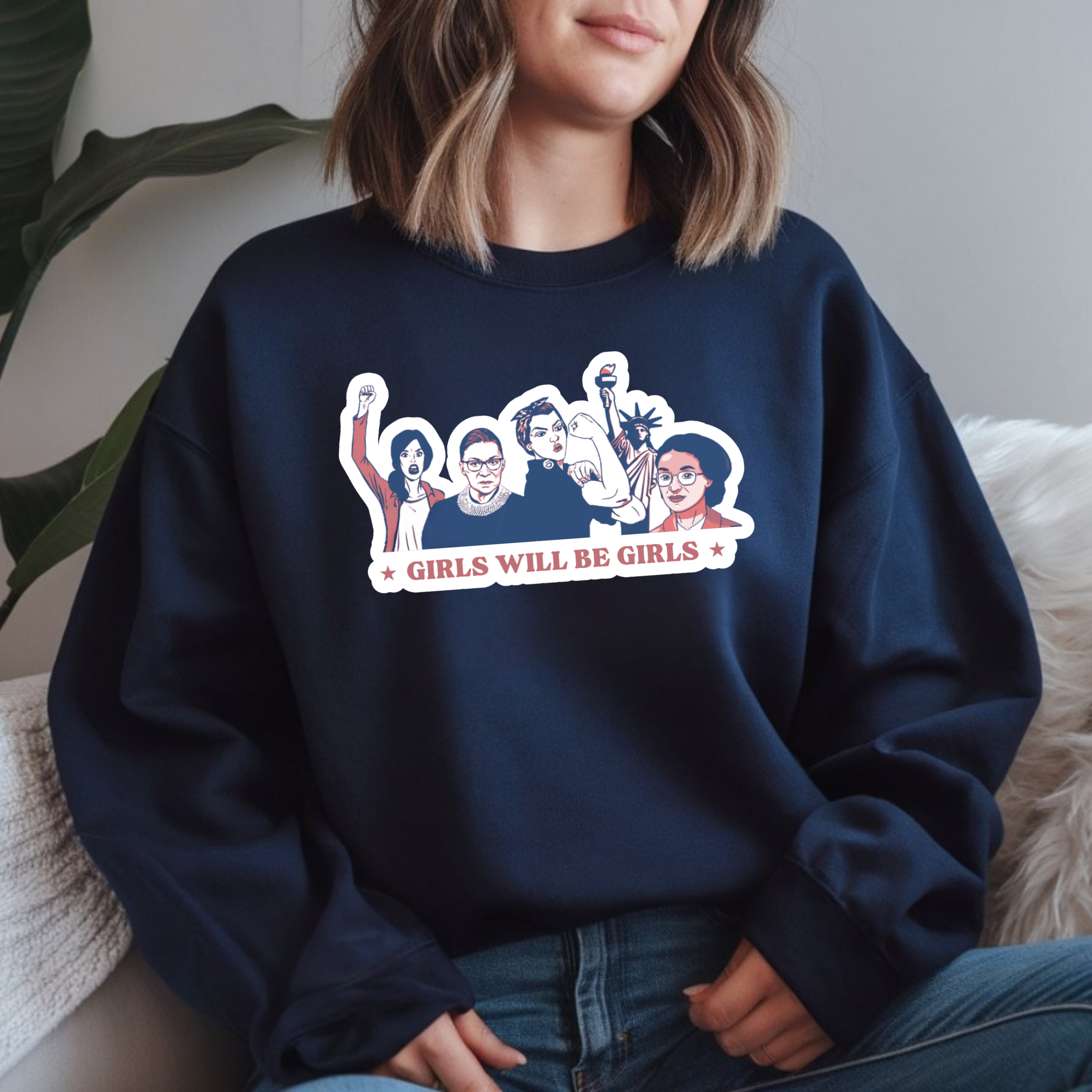 "Girls Will Be Girls" Retro Crewneck Sweatshirt product thumbnail image "Girls Will Be Girls" Retro Crewneck Sweatshirt product thumbnail image