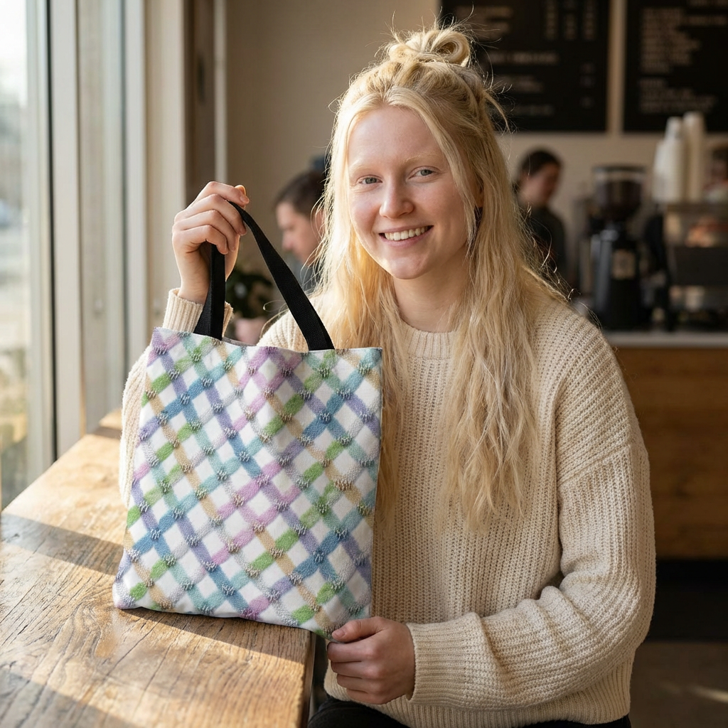 Pastel Plaid Tote Bag — Watercolor Lattice All-Over Print Tote product thumbnail image Pastel Plaid Tote Bag — Watercolor Lattice All-Over Print Tote product thumbnail image