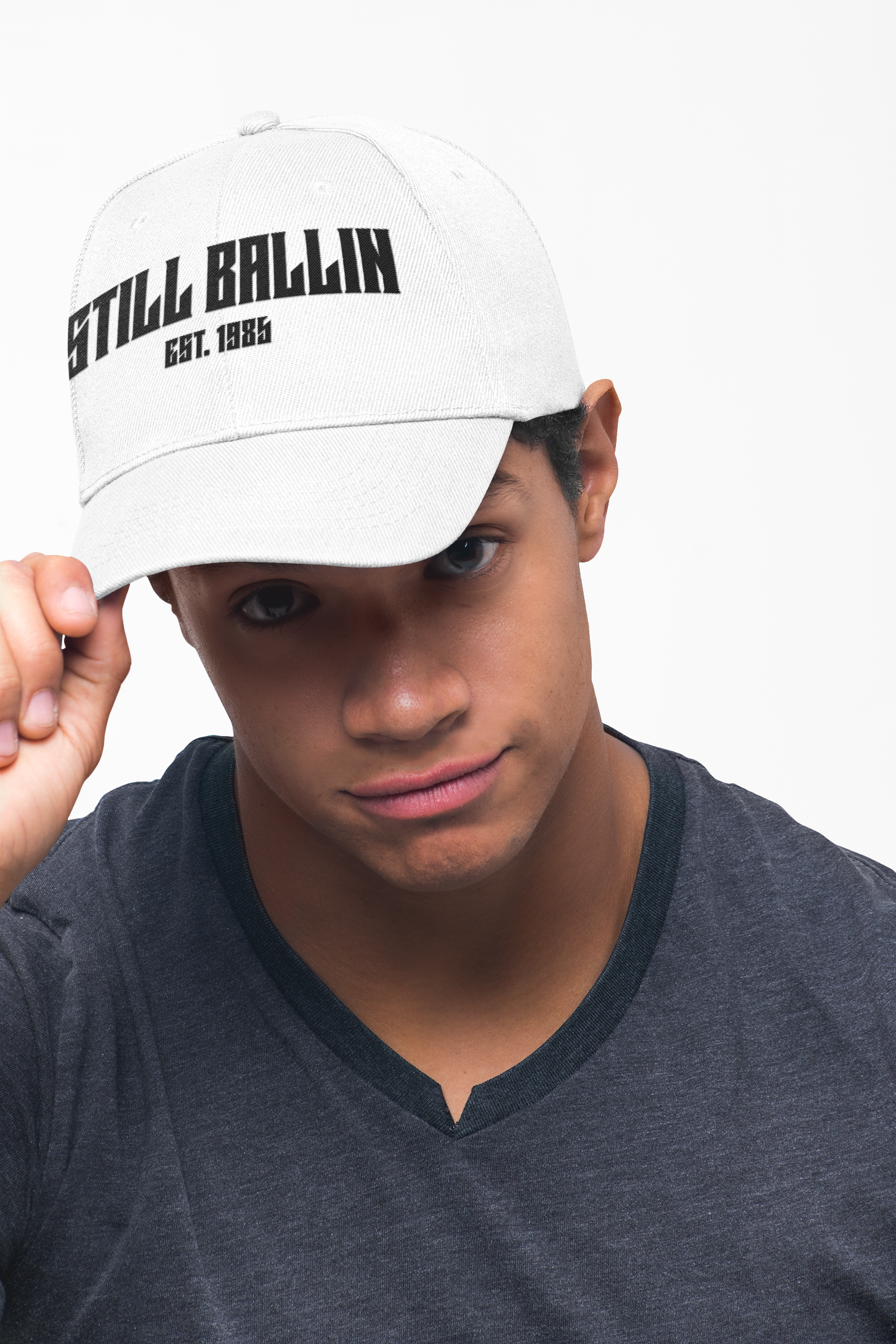  "Still Ballin EST. 1985" -Basketball Dad Cap — Embroidered White Dad Hat