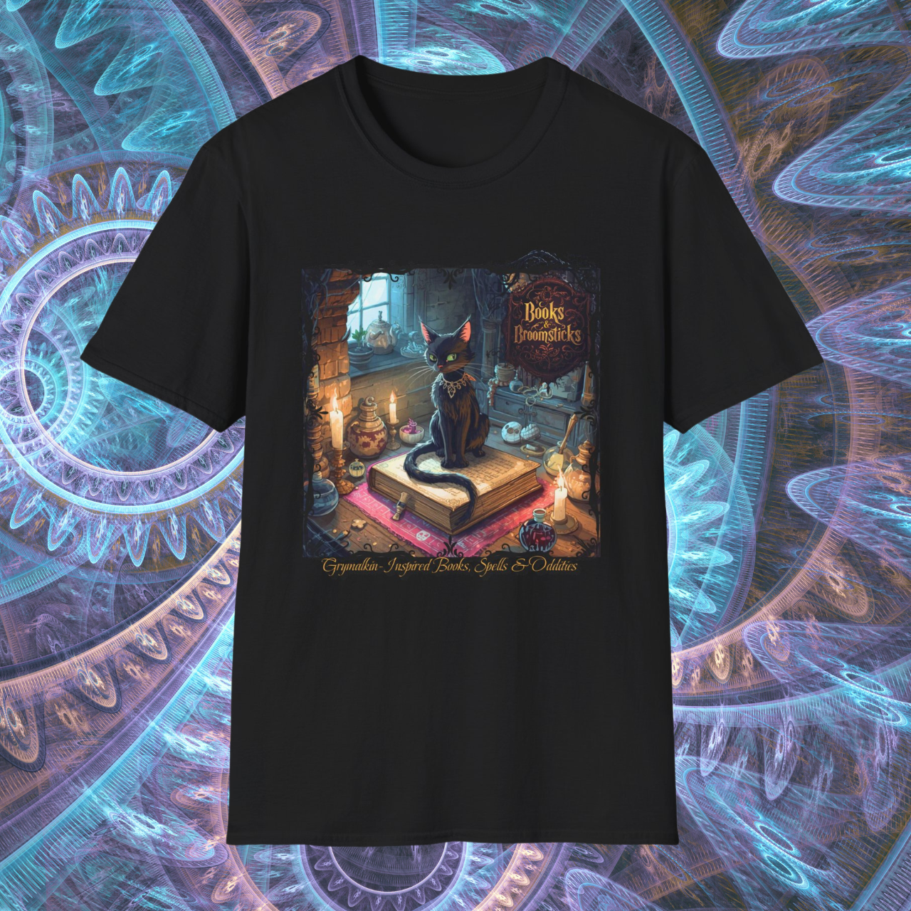 Books &amp; Broomsticks Black Cat Unisex Softstyle T-Shirt product thumbnail image