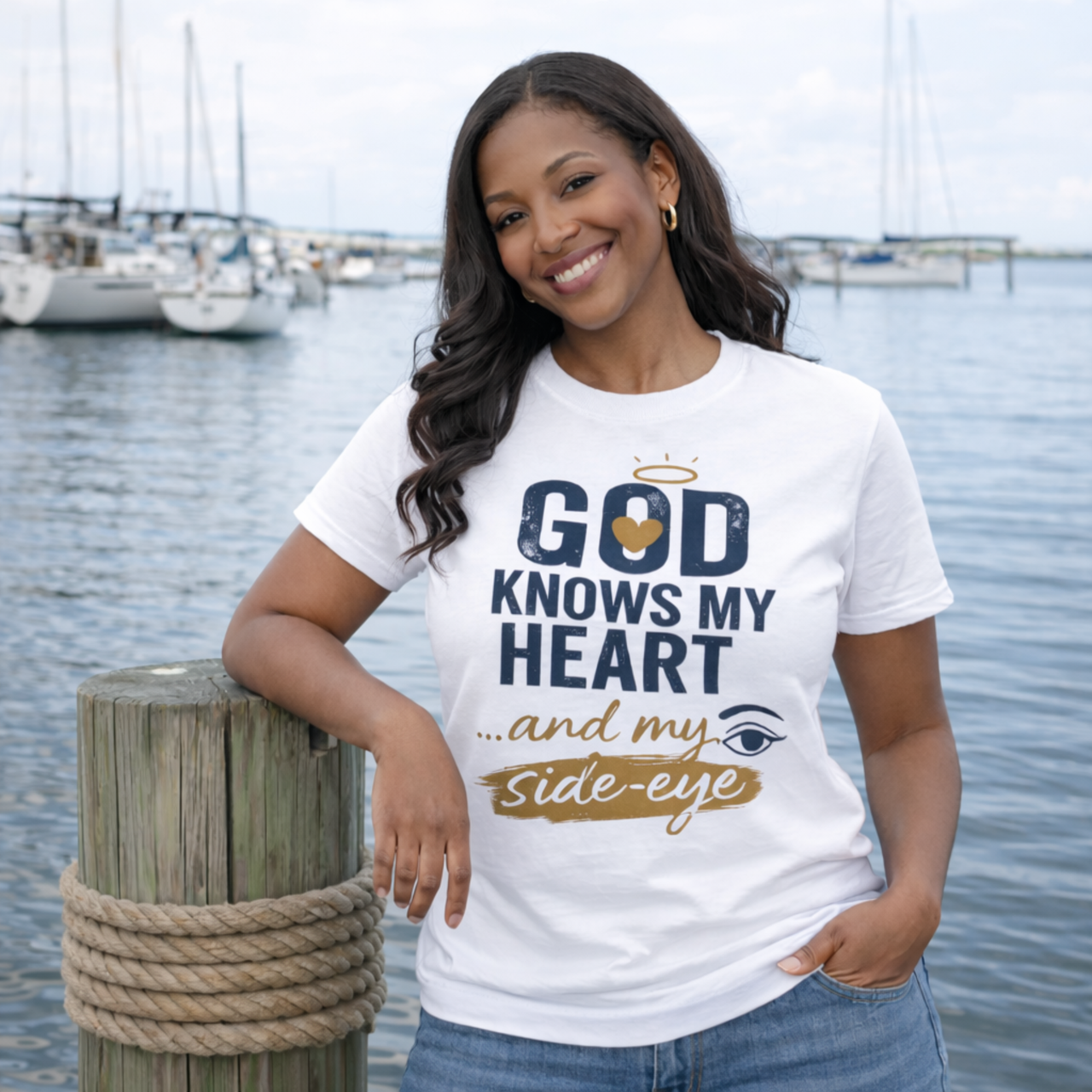 God knows my heart… and my side-eye Faith-Based Graphic Tee product thumbnail image God knows my heart… and my side-eye Faith-Based Graphic Tee product thumbnail image