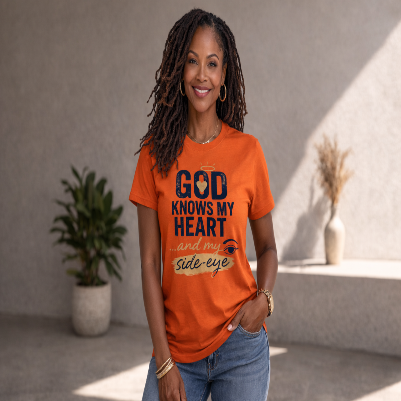 God knows my heart… and my side-eye Faith-Based Graphic Tee product thumbnail image God knows my heart… and my side-eye Faith-Based Graphic Tee product thumbnail image