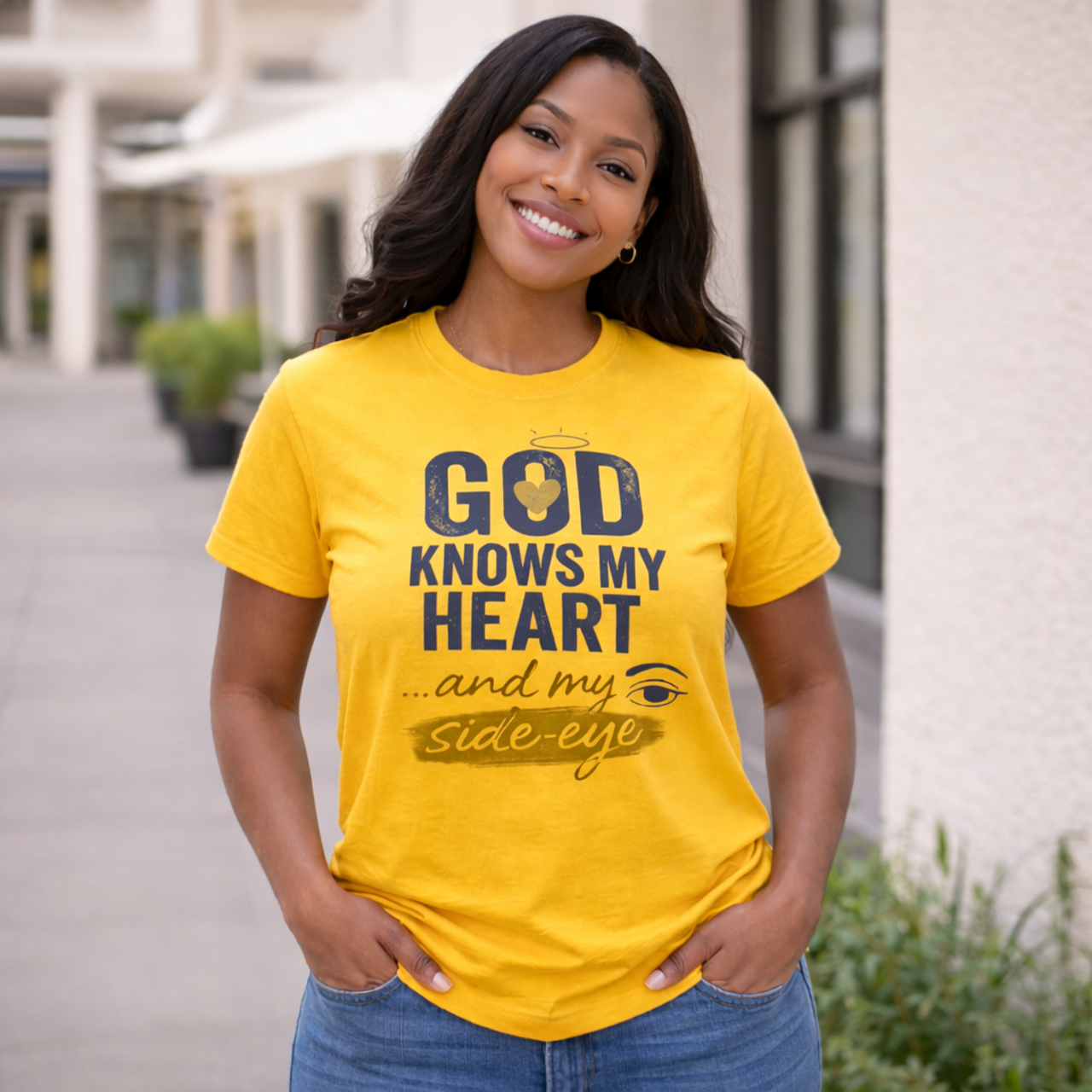 God knows my heart… and my side-eye Faith-Based Graphic Tee product thumbnail image God knows my heart… and my side-eye Faith-Based Graphic Tee product thumbnail image