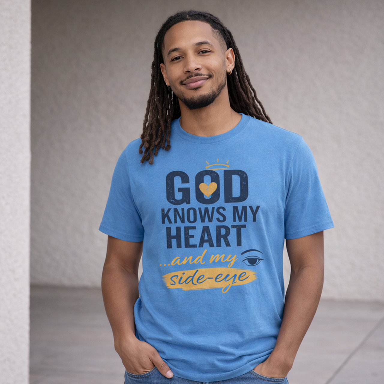 God knows my heart… and my side-eye Faith-Based Graphic Tee product thumbnail image God knows my heart… and my side-eye Faith-Based Graphic Tee product thumbnail image