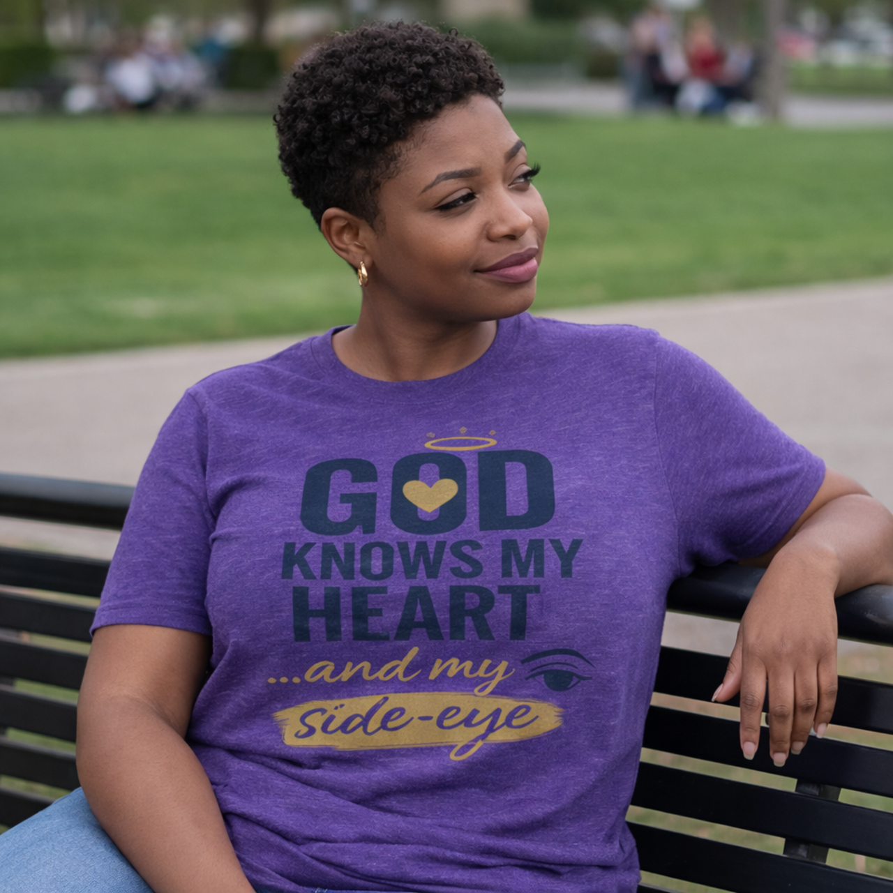 God knows my heart… and my side-eye Faith-Based Graphic Tee product thumbnail image God knows my heart… and my side-eye Faith-Based Graphic Tee product thumbnail image