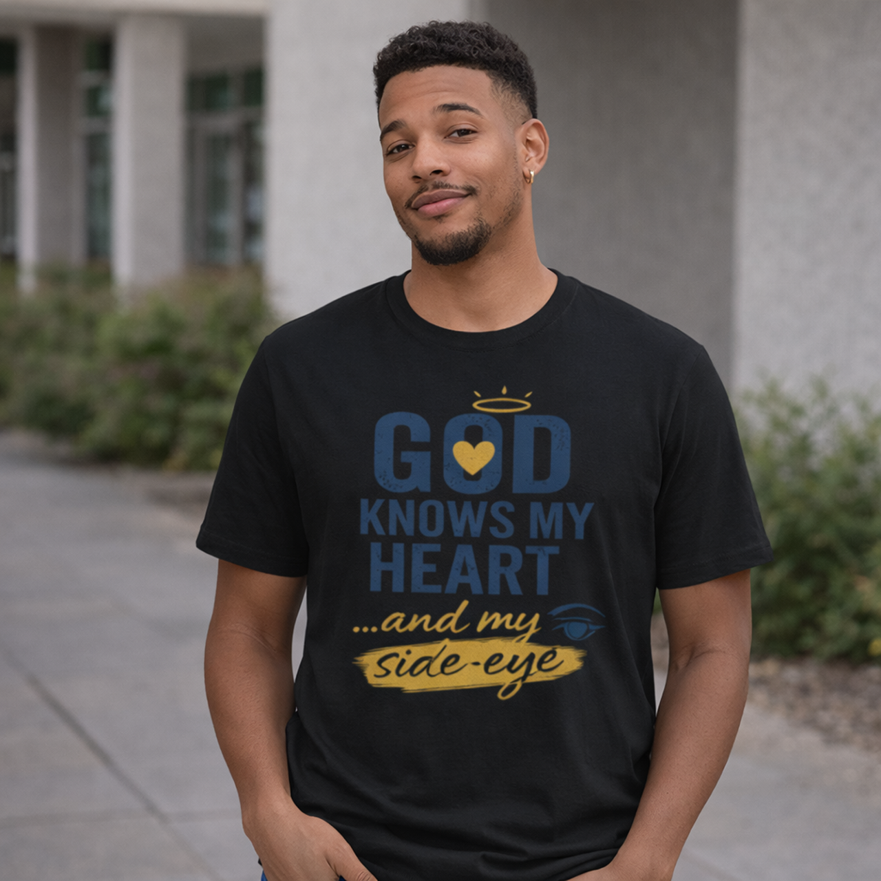God knows my heart… and my side-eye Faith-Based Graphic Tee product thumbnail image God knows my heart… and my side-eye Faith-Based Graphic Tee product thumbnail image