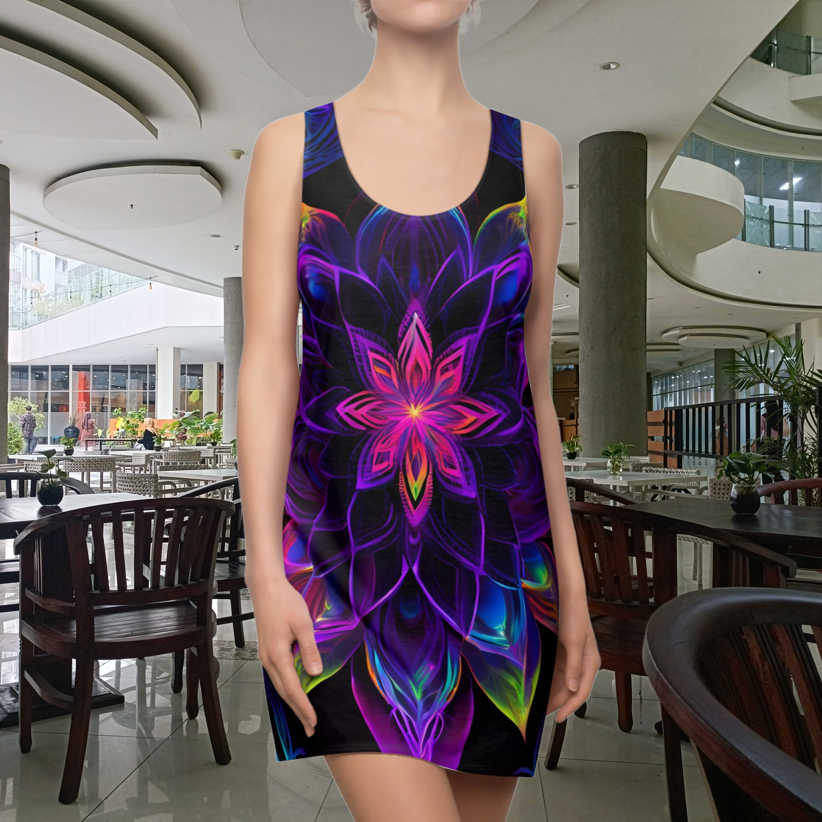 Psychedelic Neon Mandala Racerback Dress — Vibrant Floral AOP product thumbnail image