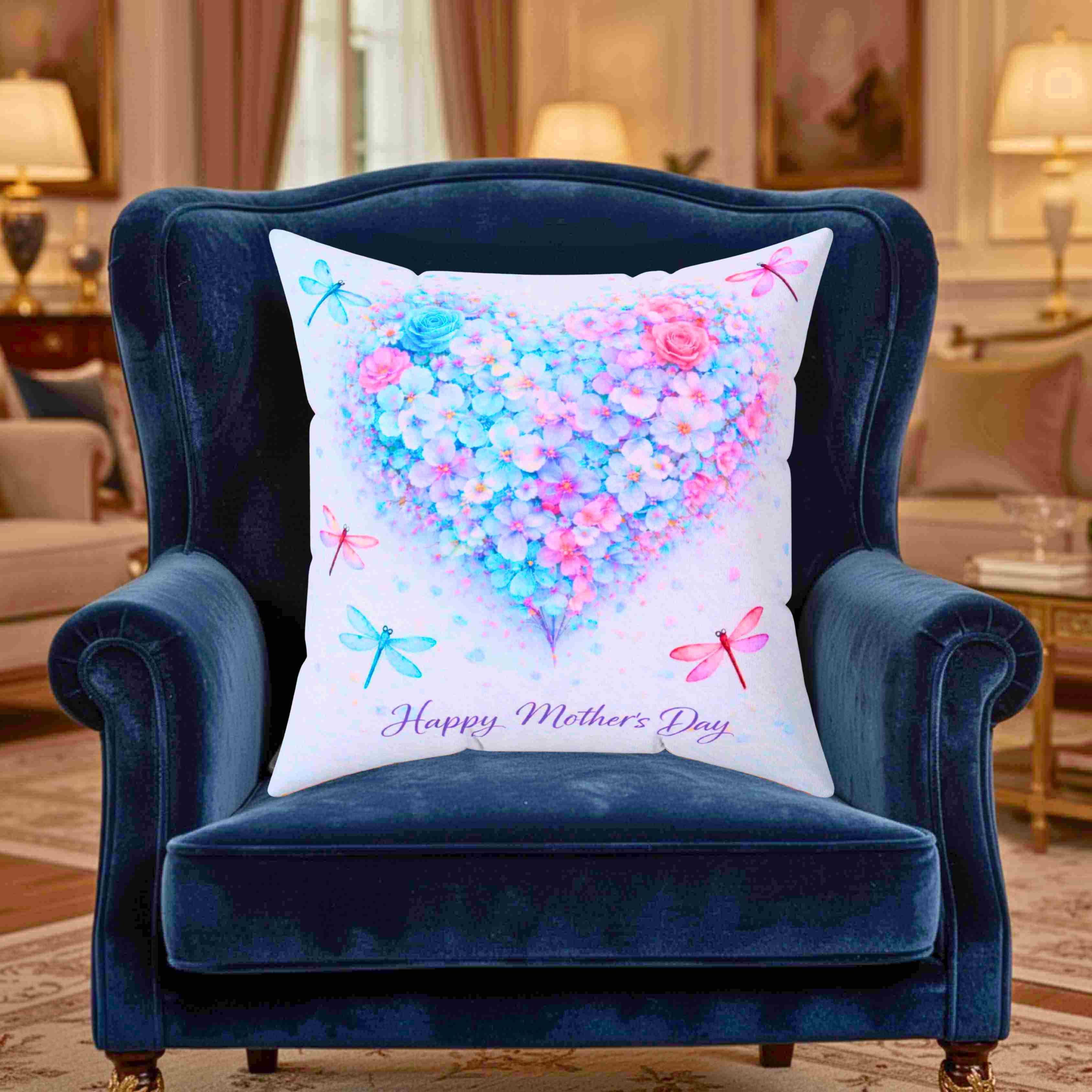 Mother's Day Floral Heart Pillow — "Happy Mother's Day" Square Decorative Couch Cushion product thumbnail image Mother's Day Floral Heart Pillow — "Happy Mother's Day" Square Decorative Couch Cushion product thumbnail image