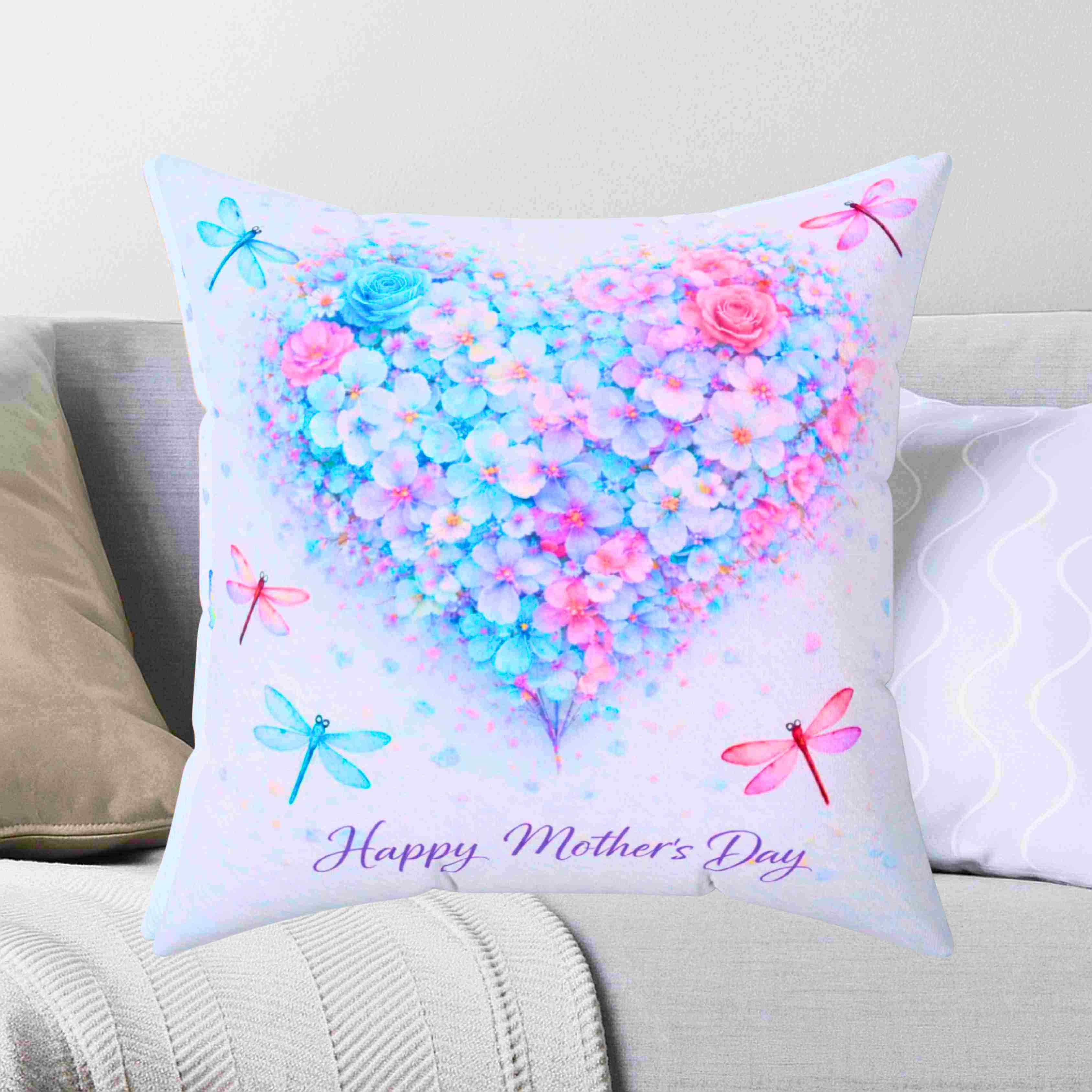 Mother's Day Floral Heart Pillow — "Happy Mother's Day" Square Decorative Couch Cushion product thumbnail image Mother's Day Floral Heart Pillow — "Happy Mother's Day" Square Decorative Couch Cushion product thumbnail image