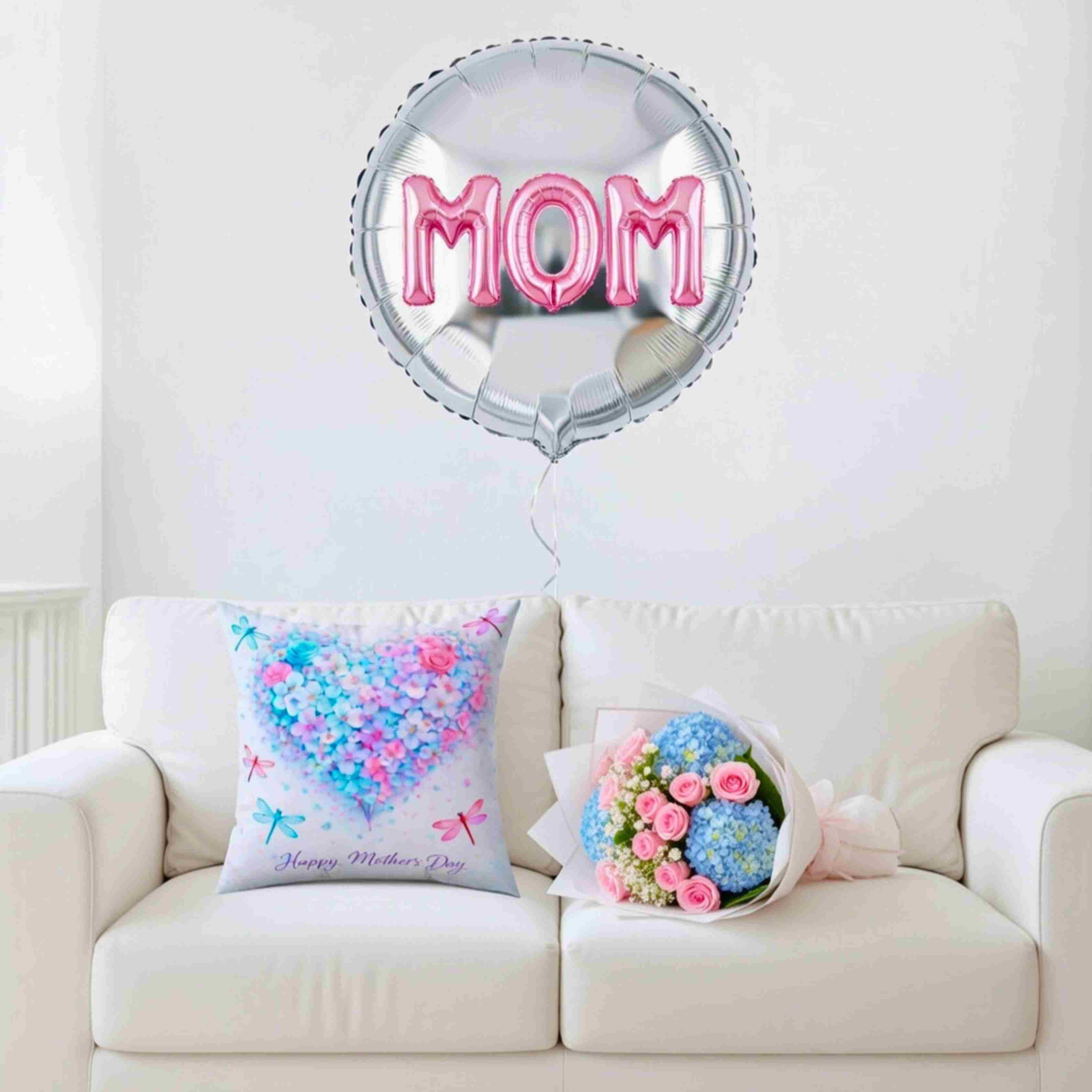 Mother's Day Floral Heart Pillow — "Happy Mother's Day" Square Decorative Couch Cushion product thumbnail image
