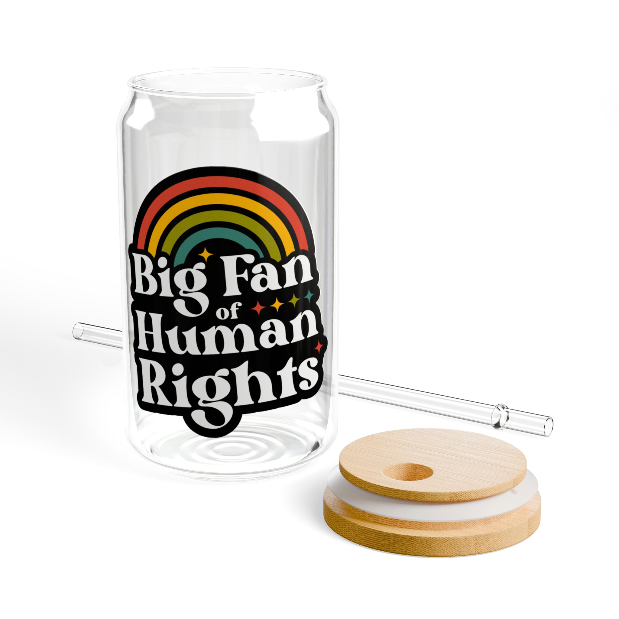 Big Fan of Human Rights 16oz Sipper Glass — Rainbow Activist Tumbler with Straw product thumbnail image
