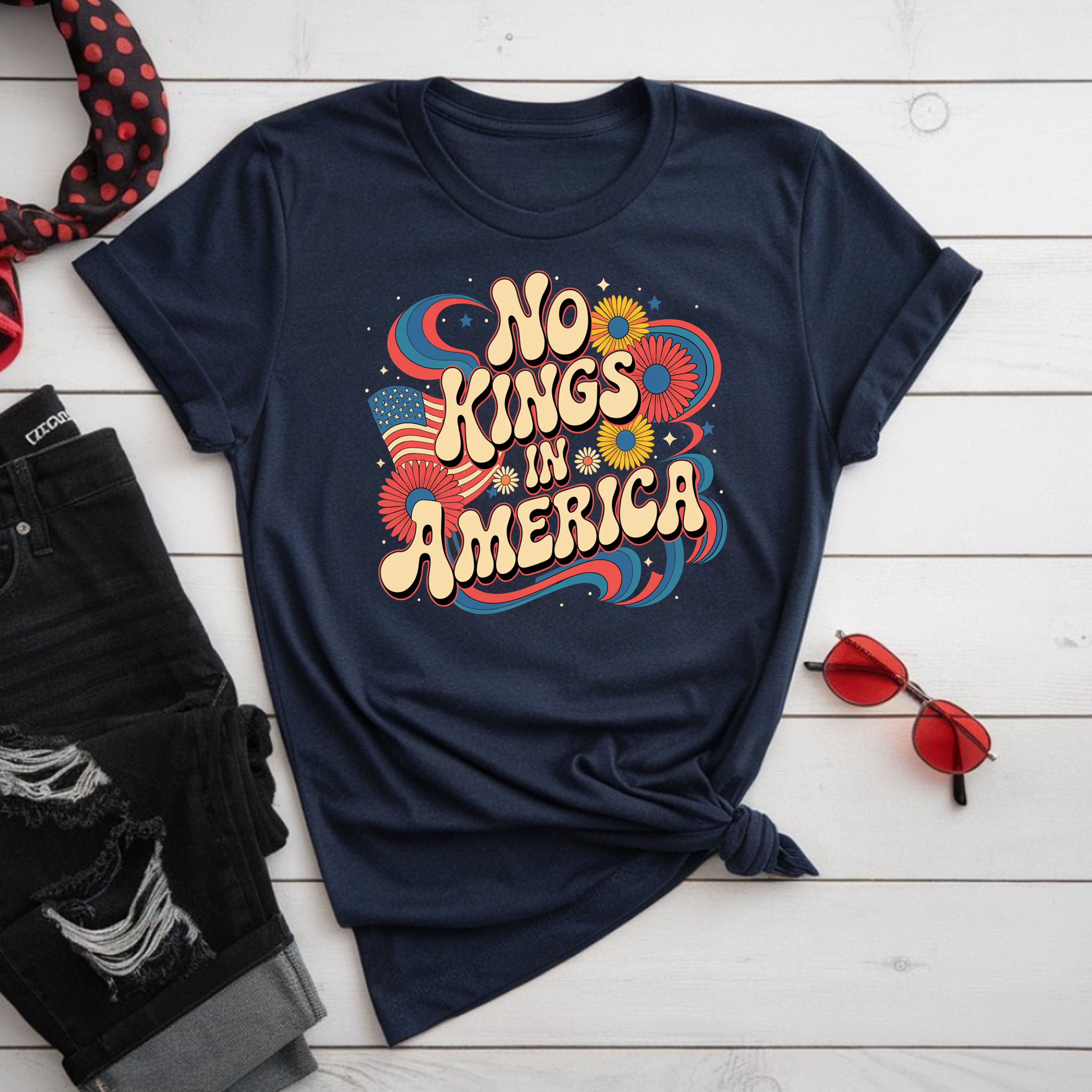 No Kings in America Retro Graphic T-Shirt product thumbnail image No Kings in America Retro Graphic T-Shirt product thumbnail image