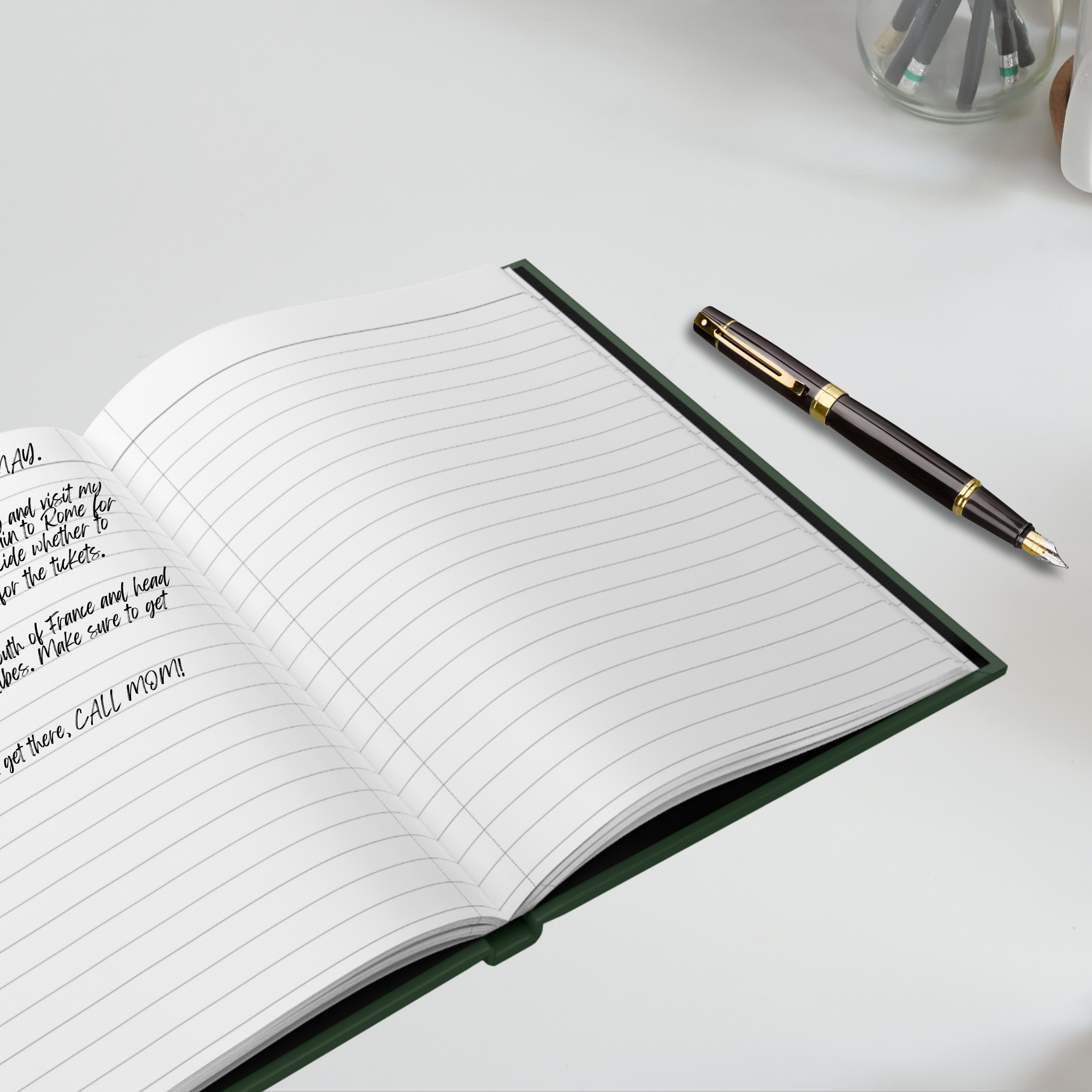 Personalized classic travel journal in dark green with custom name and globe motif product thumbnail image Personalized classic travel journal in dark green with custom name and globe motif product thumbnail image