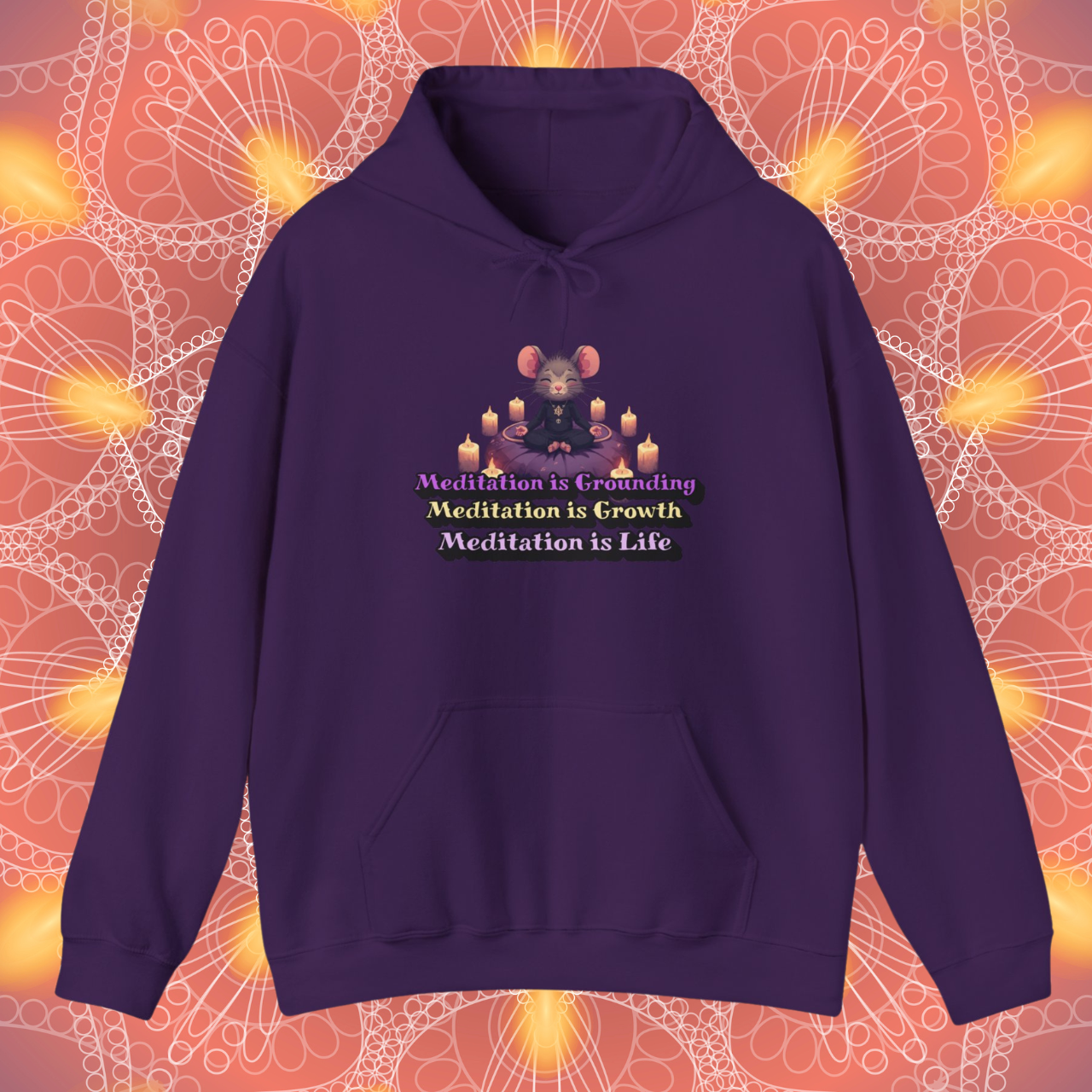 Cute Meditation Mouse Soft Unisex Heavy Blend™ Hooded Sweatshirt product thumbnail image