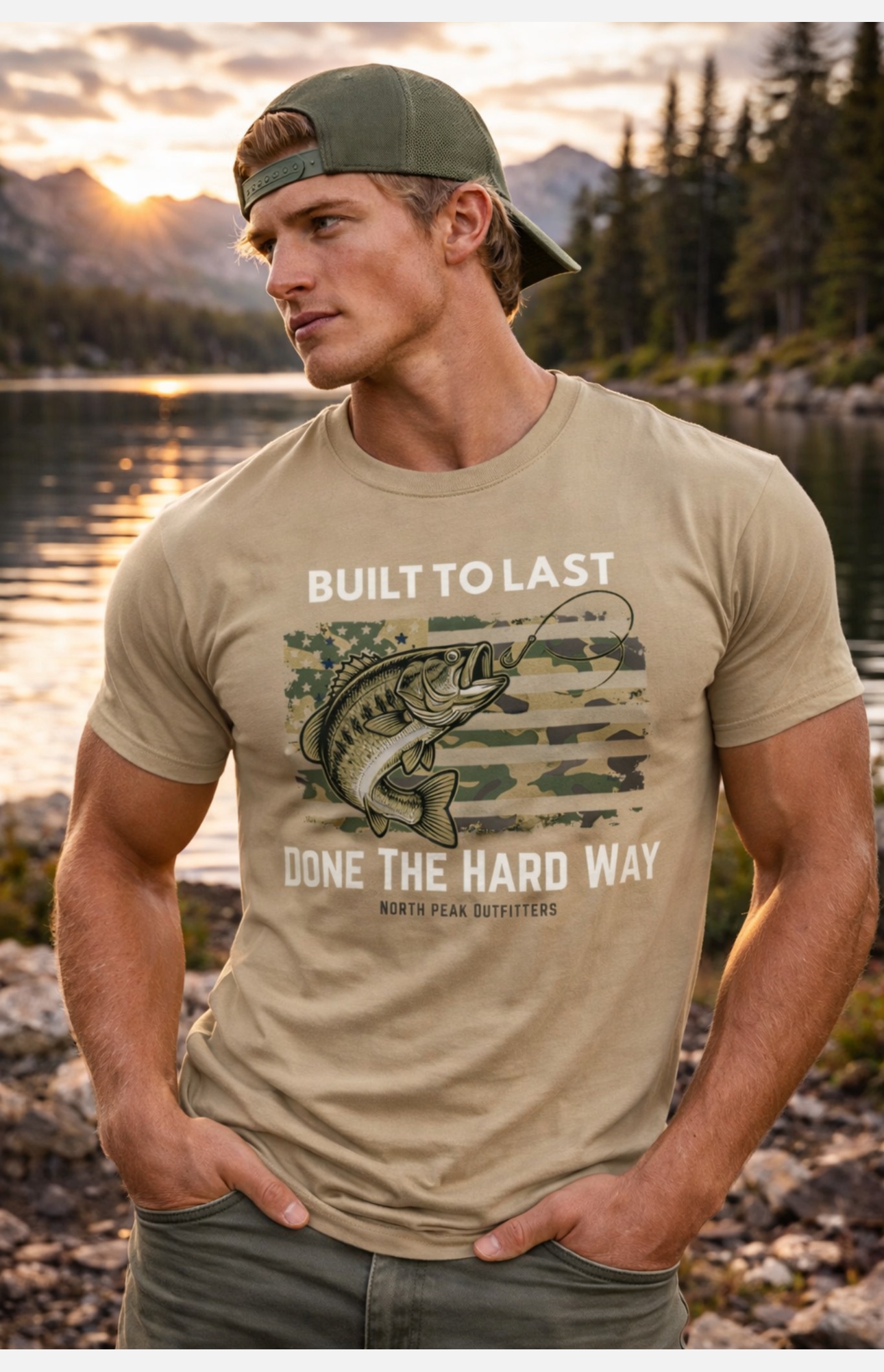 Fishing T-Shirt — "Built to Last, Done the Hard Way" Vintage Bass Graphic product thumbnail image