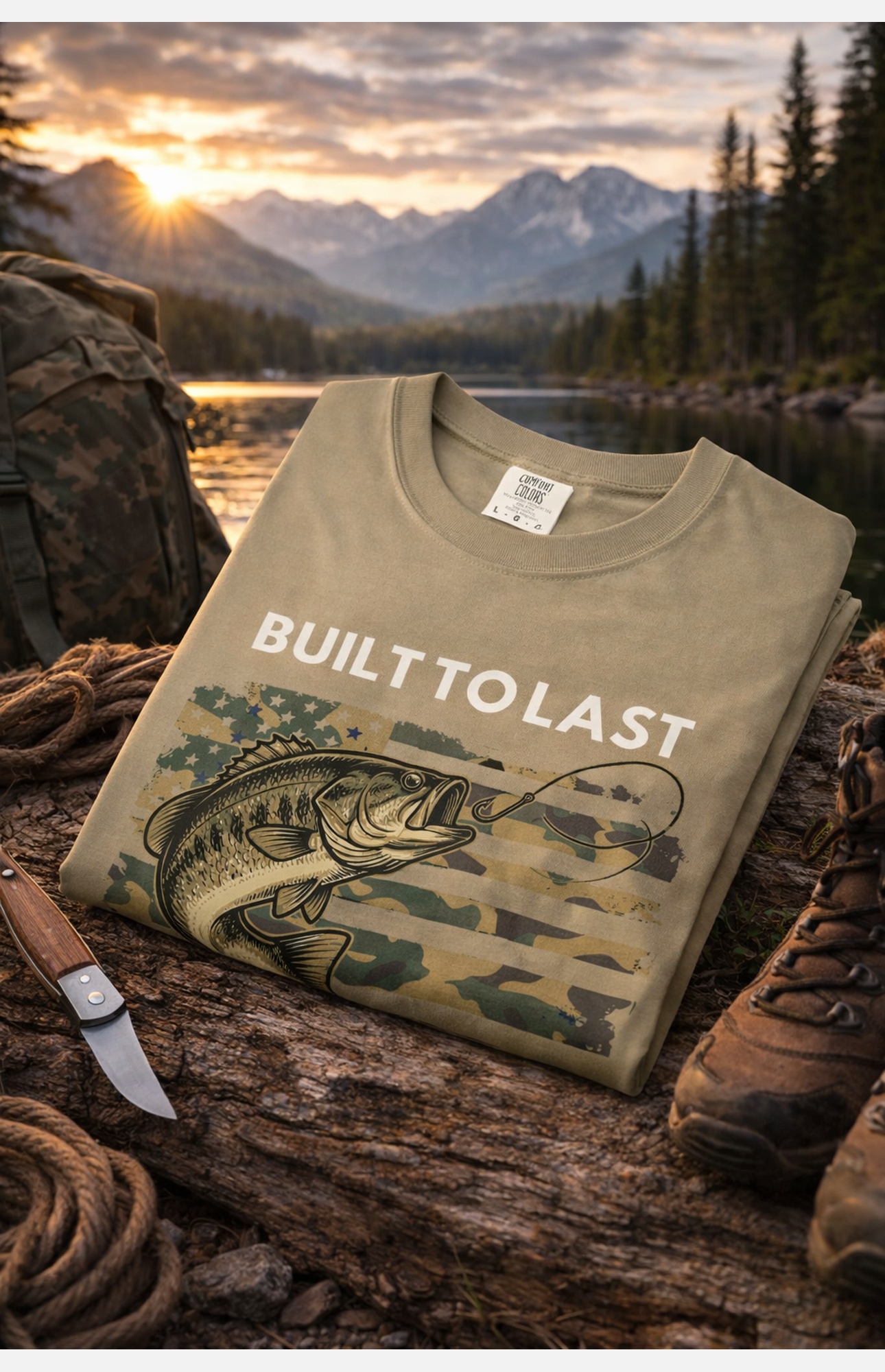 Fishing T-Shirt — "Built to Last, Done the Hard Way" Vintage Bass Graphic product thumbnail image