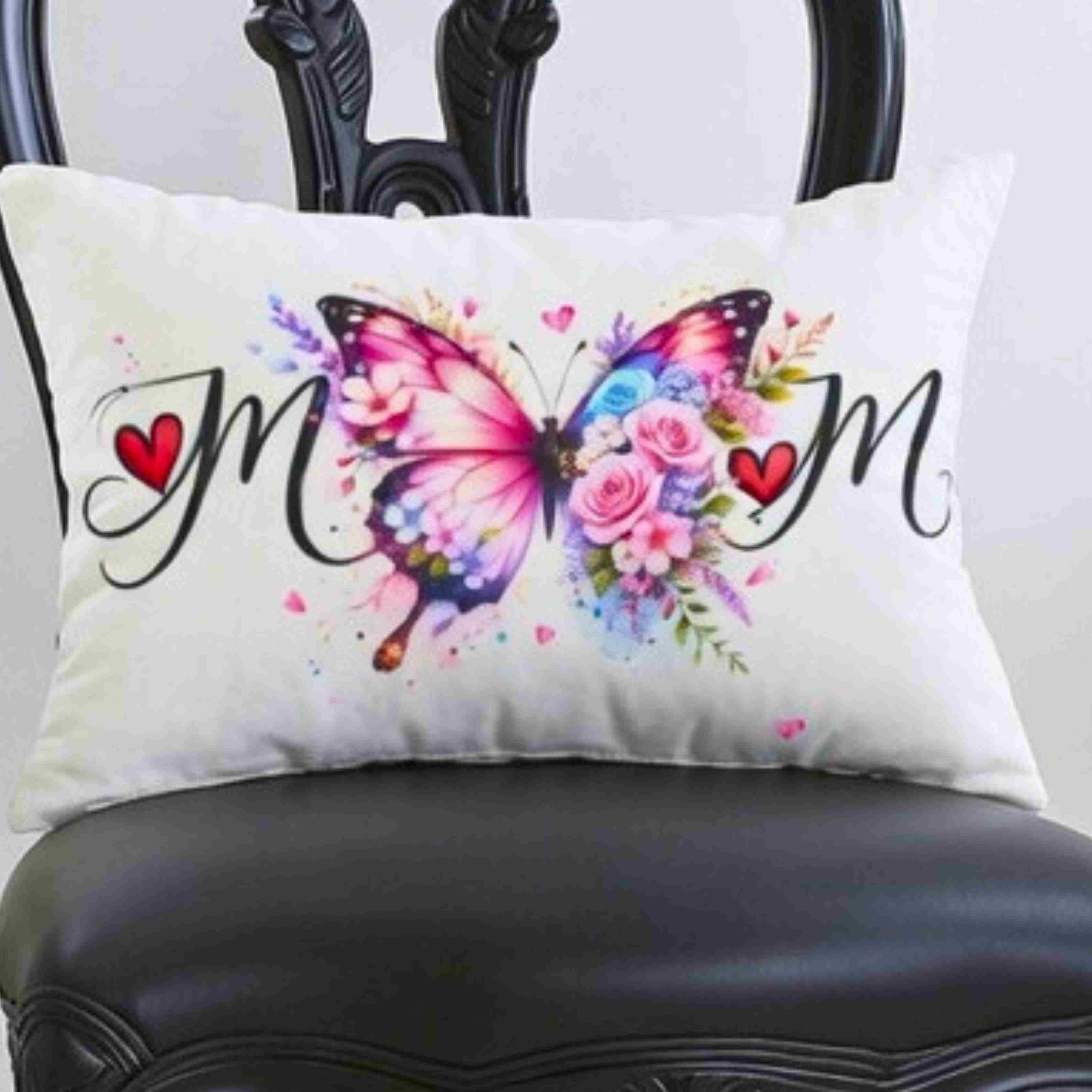 Personalize Gifts for Mom | Butterfly Floral Mom Lumbar Pillow | Spun Polyester
