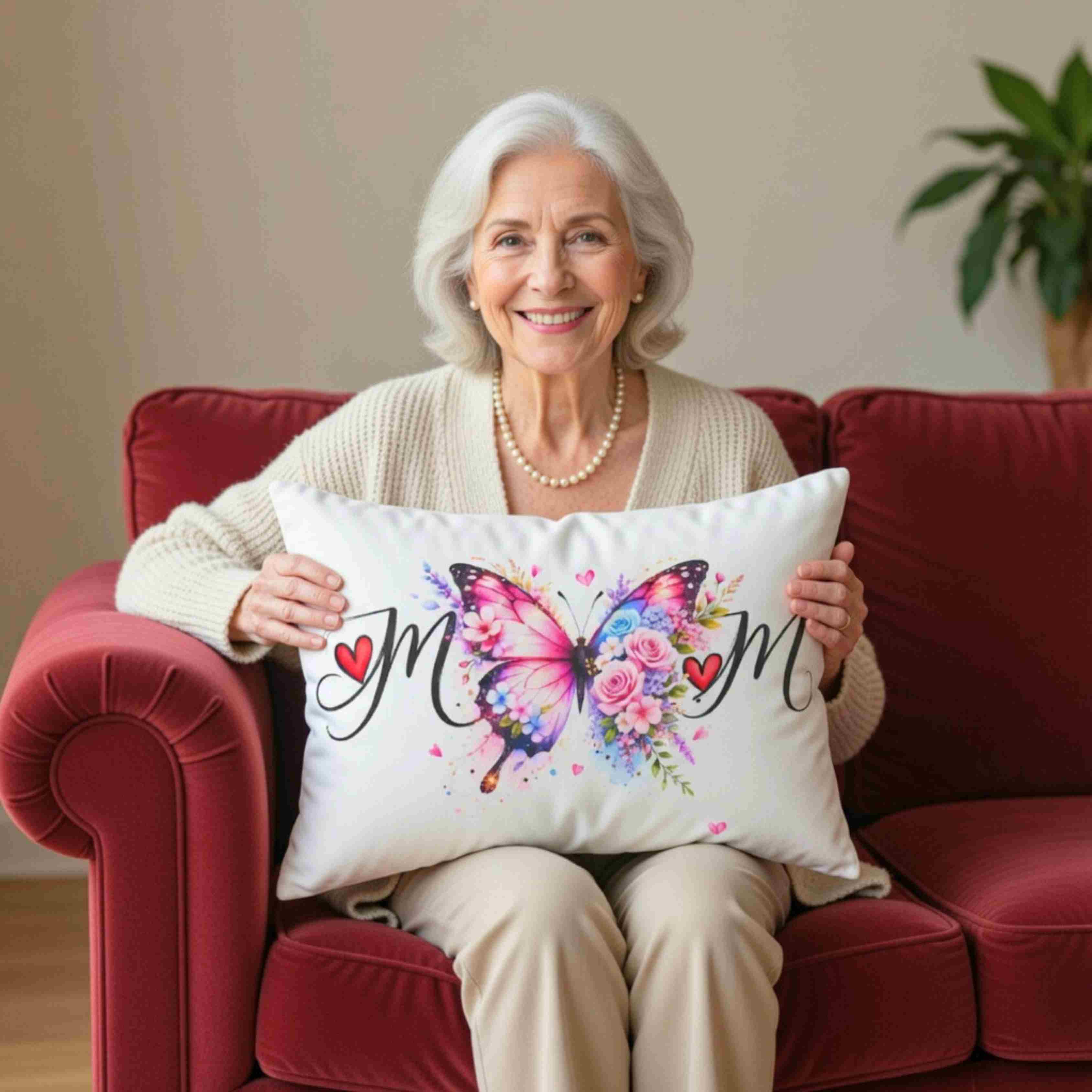 Personalize Gifts for Mom | Butterfly Floral Mom Lumbar Pillow | Spun Polyester product thumbnail image Personalize Gifts for Mom | Butterfly Floral Mom Lumbar Pillow | Spun Polyester product thumbnail image