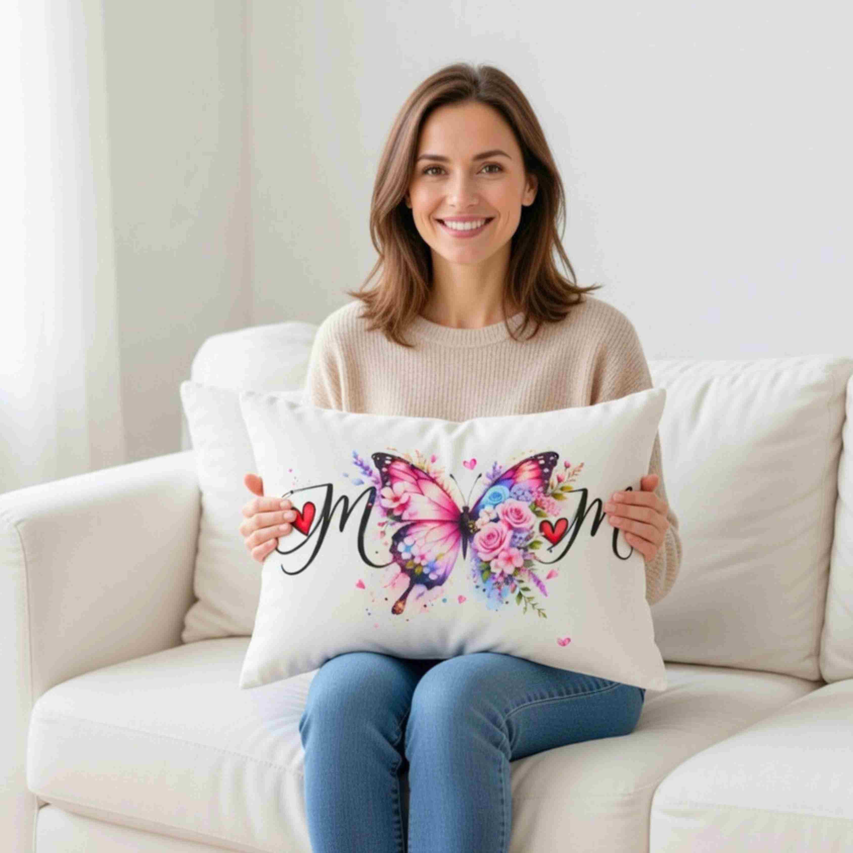 Personalize Gifts for Mom | Butterfly Floral Mom Lumbar Pillow | Spun Polyester product thumbnail image Personalize Gifts for Mom | Butterfly Floral Mom Lumbar Pillow | Spun Polyester product thumbnail image