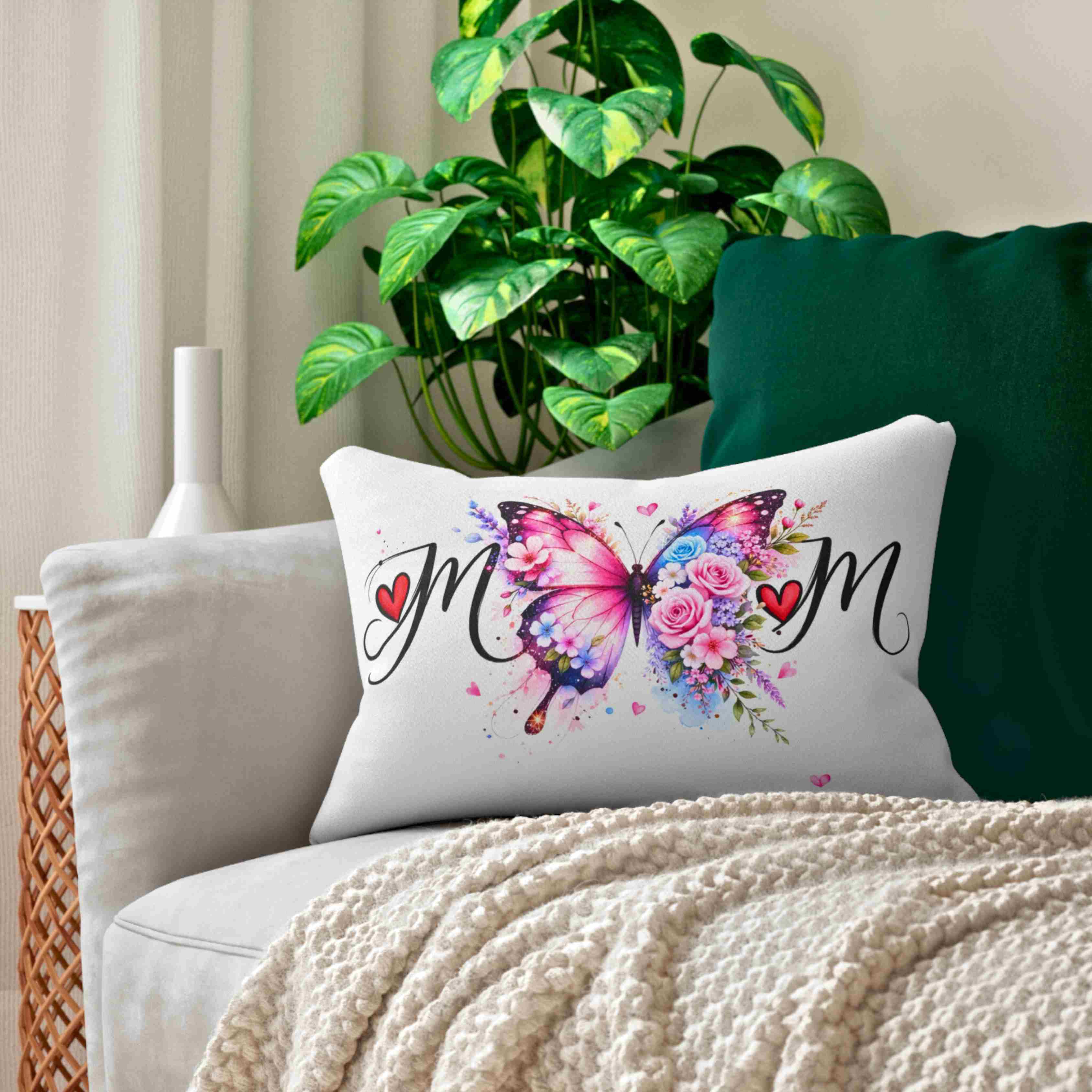 Personalize Gifts for Mom | Butterfly Floral Mom Lumbar Pillow | Spun Polyester product thumbnail image