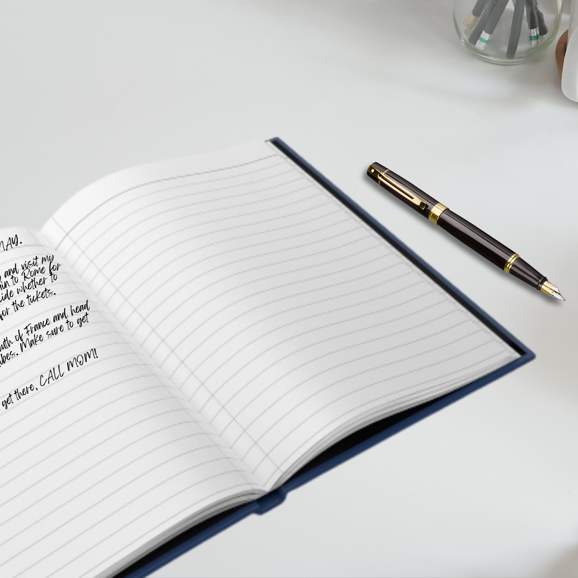 Personalized classic travel journal in dark blue with custom name and globe motif product thumbnail image Personalized classic travel journal in dark blue with custom name and globe motif product thumbnail image