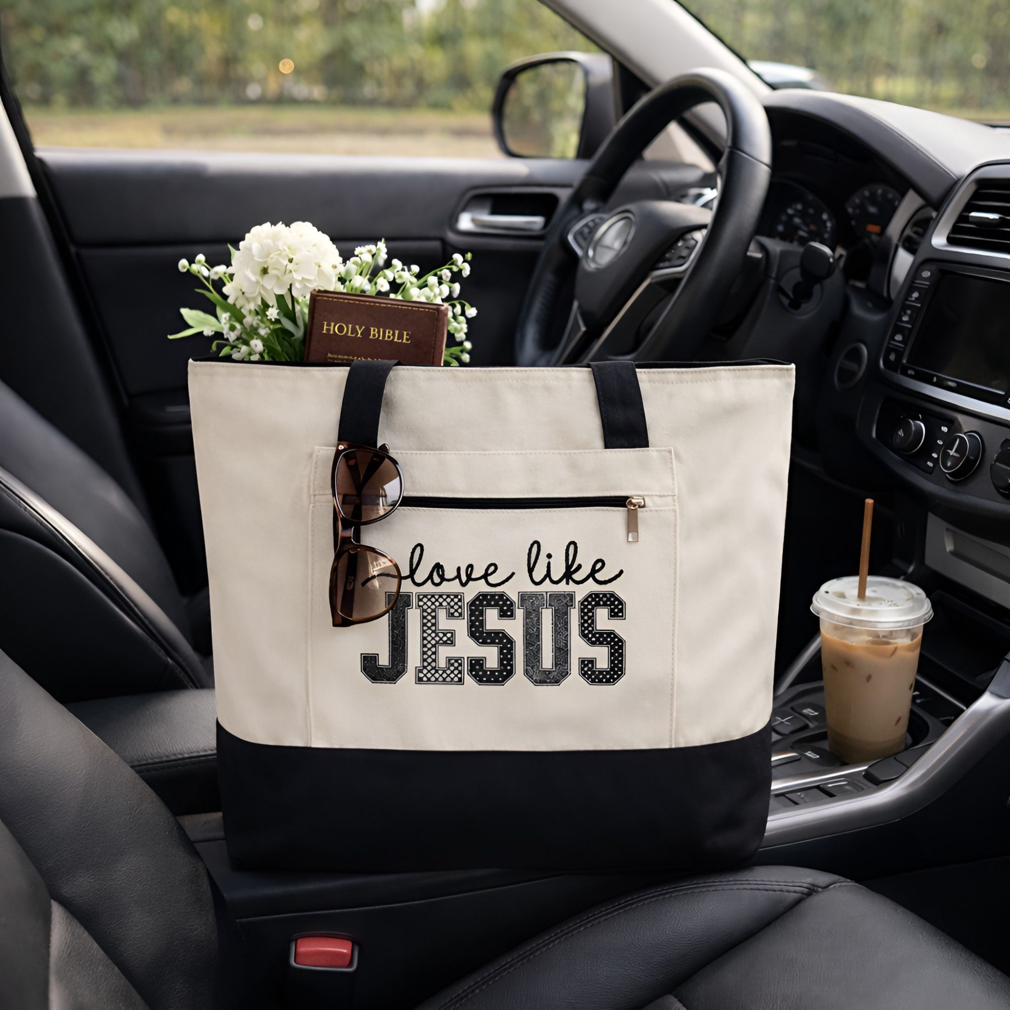 Love Like Jesus Zippered Tote Bag product thumbnail image Love Like Jesus Zippered Tote Bag product thumbnail image