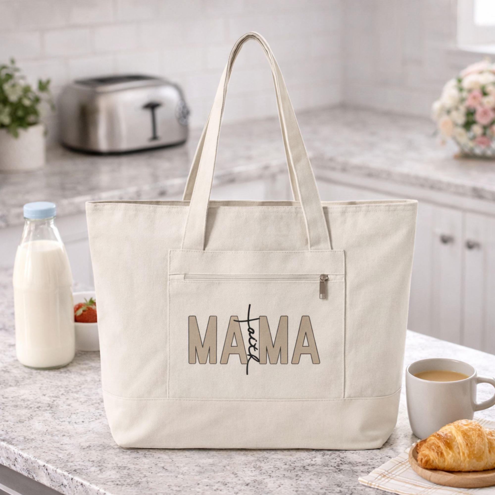 Mama Faith Zippered Canvas Tote product thumbnail image Mama Faith Zippered Canvas Tote product thumbnail image
