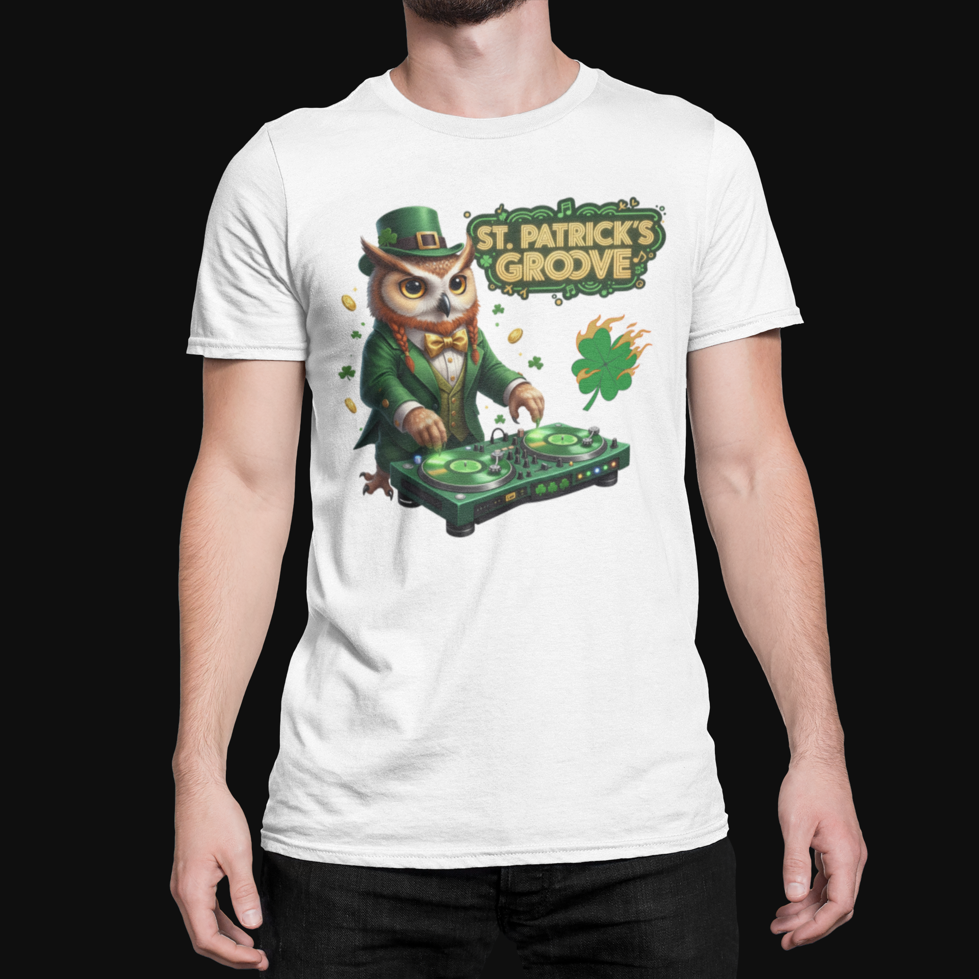 St. Patrick’s Groove Lucky Owl DJ | Comfort Colors Unisex T-Shirt | Exclusive Graphic Design Party Tee product thumbnail image