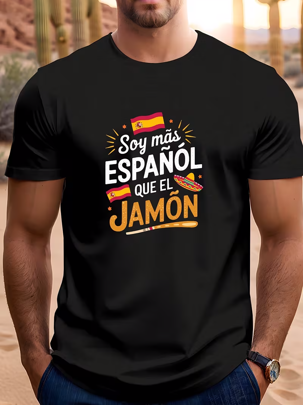 Spanish Pride V-Neck T-Shirt — "Soy más Español que el Jamón" product thumbnail image