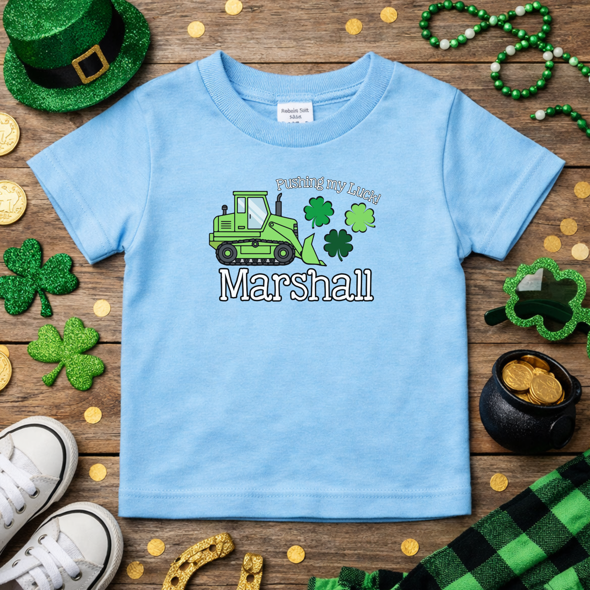 Personalized Toddler St. Patrick's Day Tee “Pushing My Luck” product thumbnail image