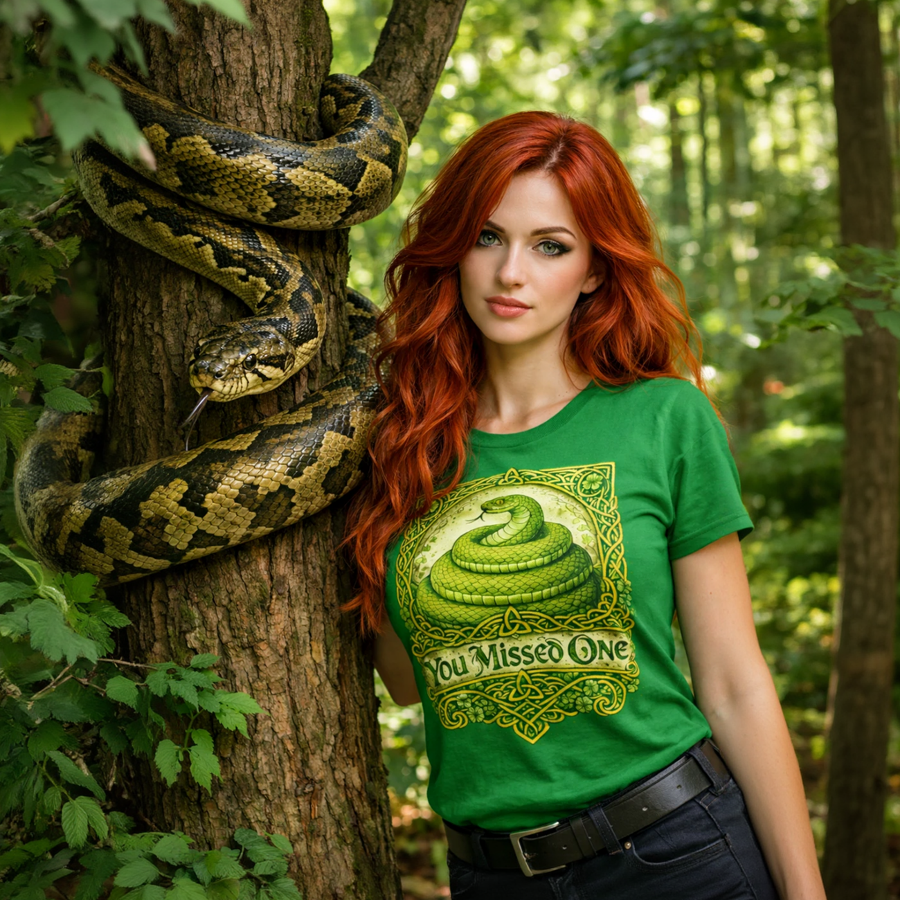 Coiled Snake You Missed One T-Shirt | Vintage Green Serpent Illustration product thumbnail image Coiled Snake You Missed One T-Shirt | Vintage Green Serpent Illustration product thumbnail image