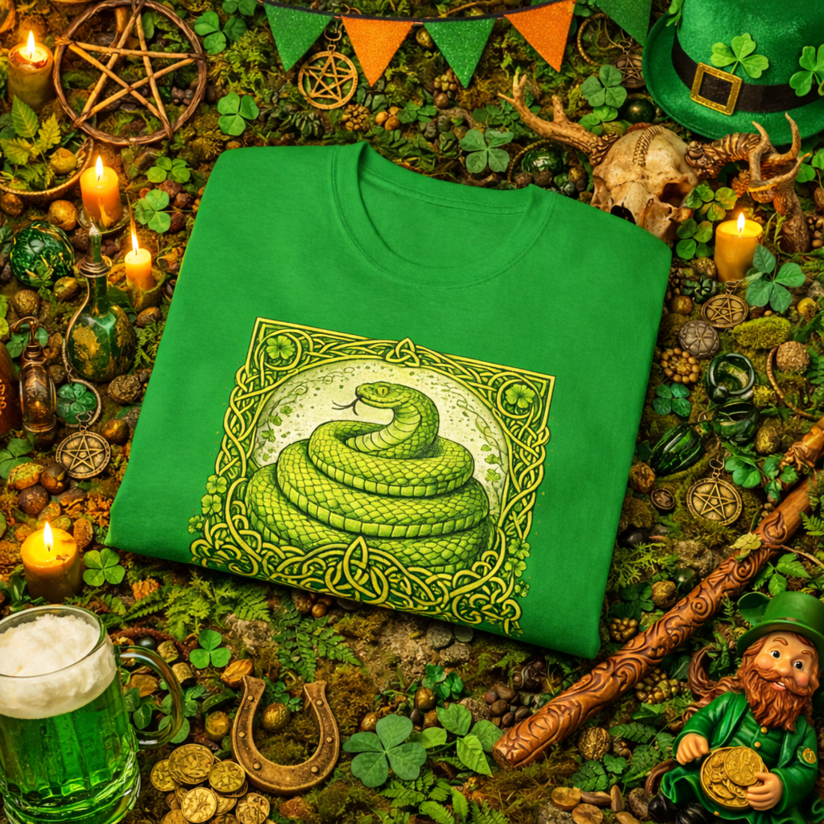 Coiled Snake You Missed One T-Shirt | Vintage Green Serpent Illustration product thumbnail image