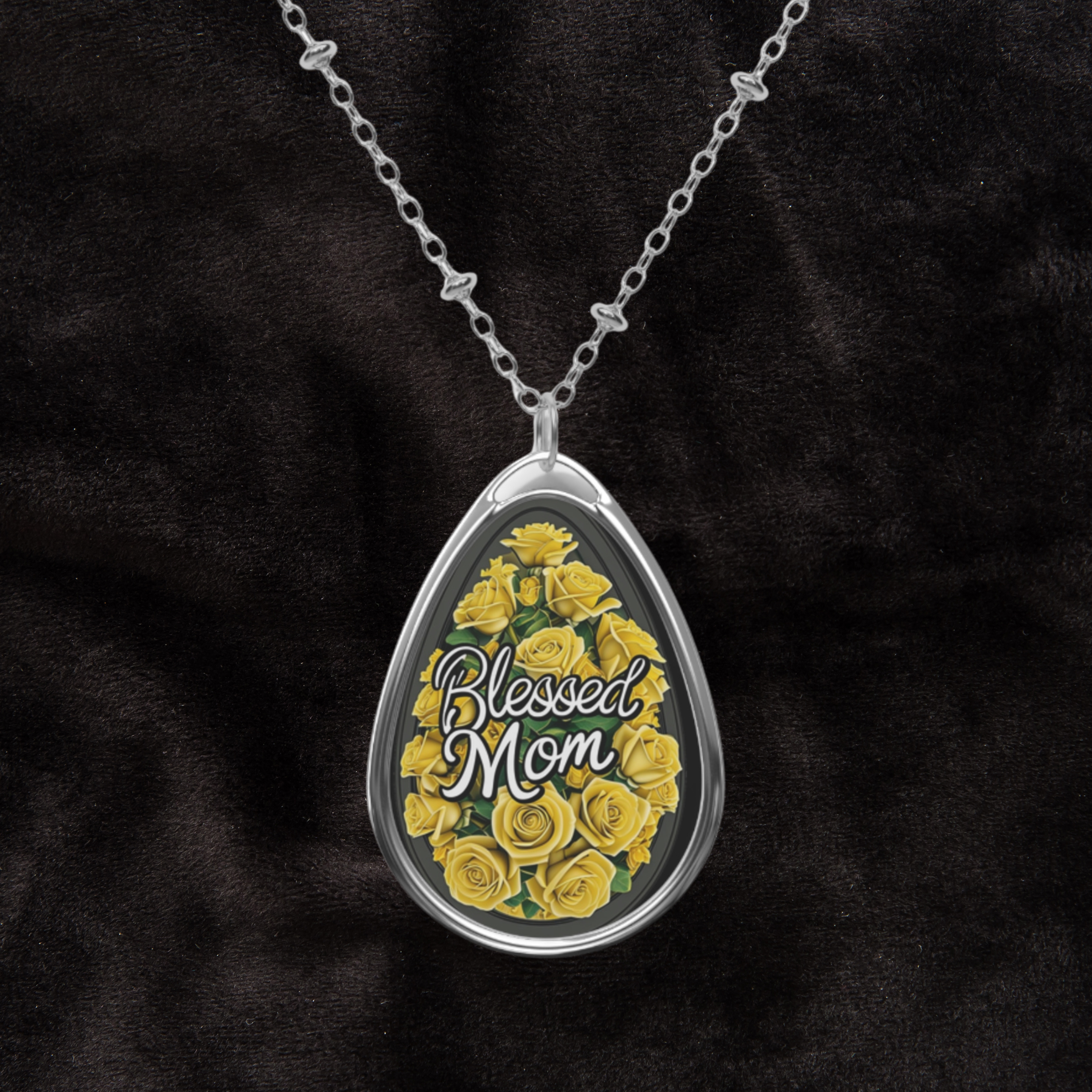 Blessed Mom Oval Necklace – Yellow Rose Teardrop Pendant, Mother's Day Gift product thumbnail image Blessed Mom Oval Necklace – Yellow Rose Teardrop Pendant, Mother's Day Gift product thumbnail image