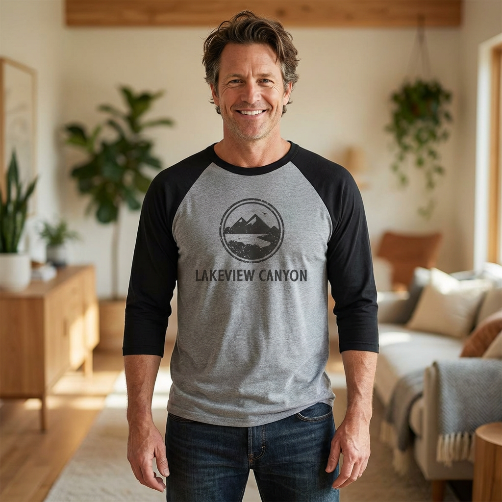 Lakeview Canyon Baseball Tee — Vintage Mountain Logo 3/4-Sleeve Raglan