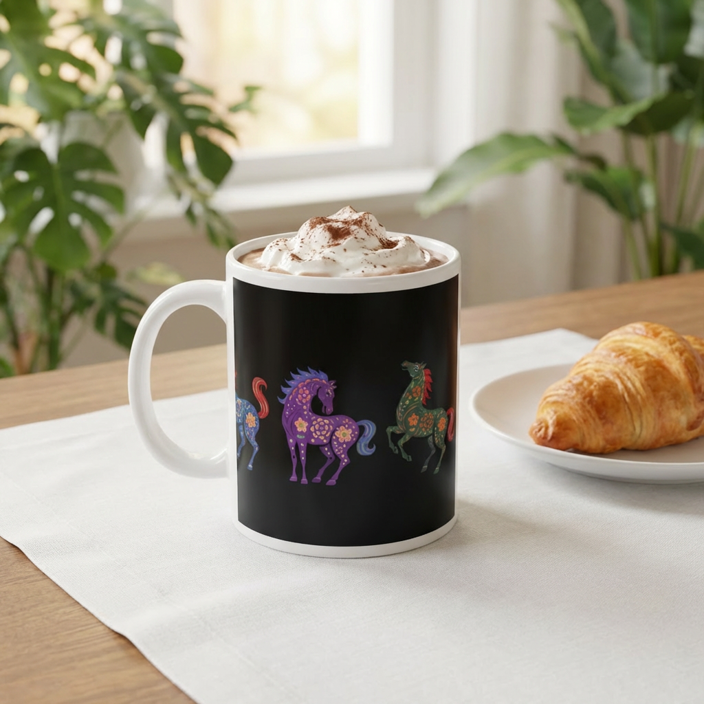 20oz Jumbo Mug — Colorful Floral Horses Pattern