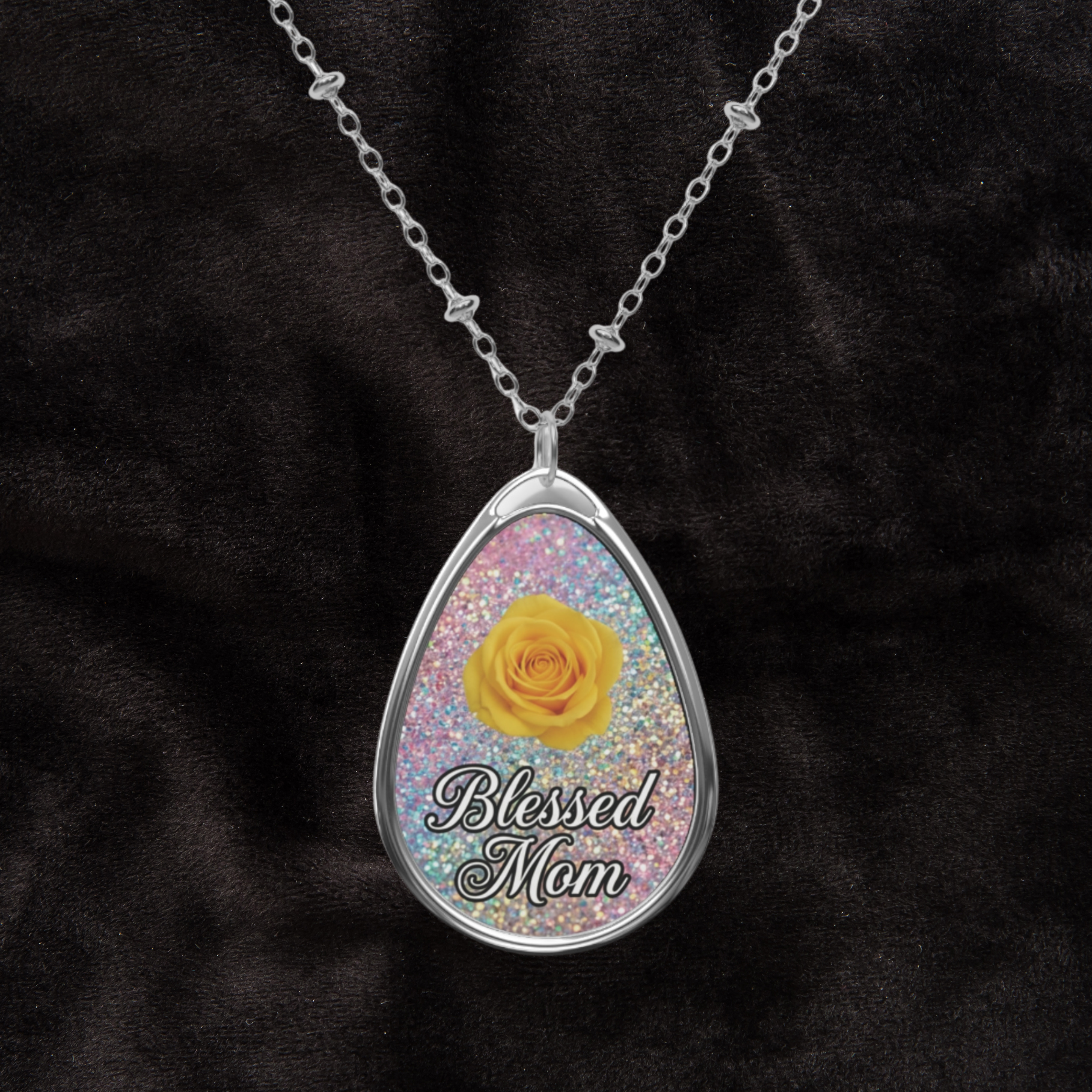 Blessed Mom Oval Necklace — Yellow Rose Pendant Mother's Day Jewelry product thumbnail image