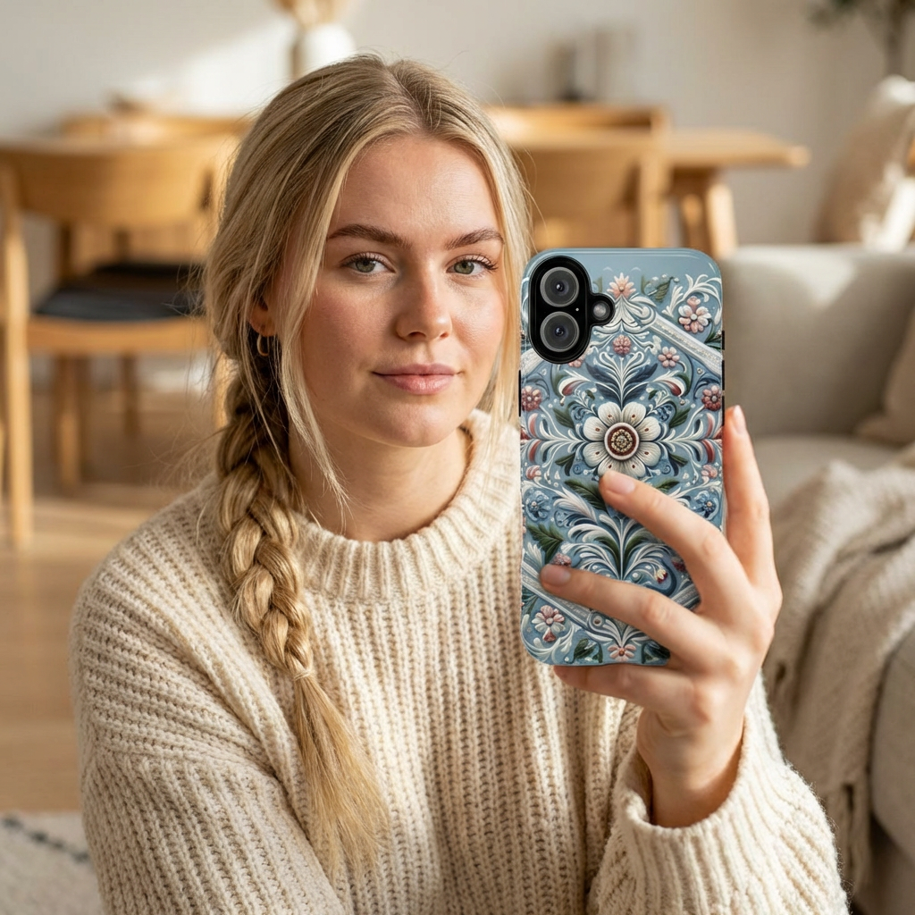 Tough Cases, Rosemaling Phone Cover, Protective Tech Accessory, Floral Folk Art Gift, Scandinavian Style For Samsung and Apple product thumbnail image